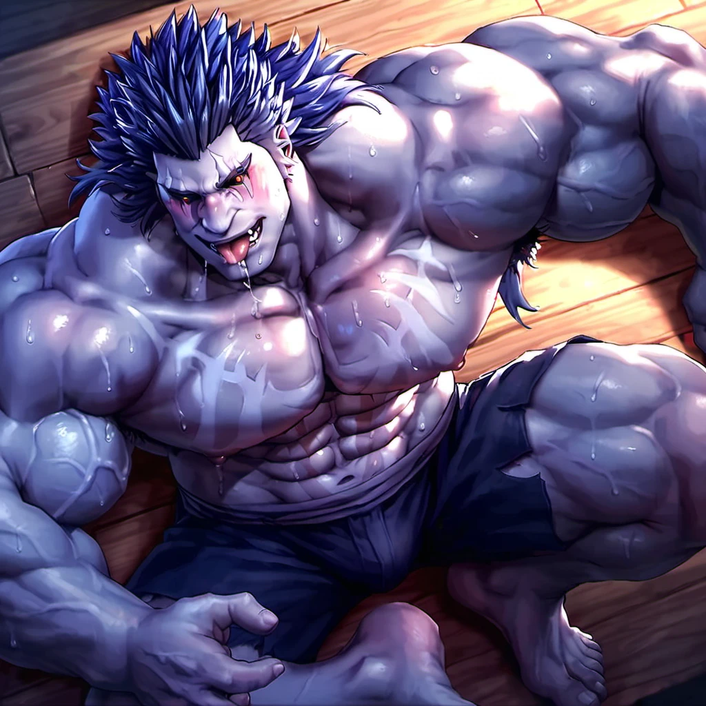 

score_9, score_8_up, score_7_up, score_6_up,\\(shixing, scar, scar on face,  blue skin, spiked hair, blue hair,realistic,black sclera

\\),male_focus, male_only,solo,1boy,thick pubes, sweaty armpits, musky, musk clouds, hunk, hyper muscles, hyper pectorals, thick neck,  abs, veiny muscles ,


,(yaoi), (((boys))), stupid expression, mind break, tongue out,shorts,abs,legs,thigns, feet,
saliva, salivating, drool, drolling, blushing, (sweat:1.5), sweaty, sweating, dripping sweat, Hairy armpits,  ,solo, from above,


