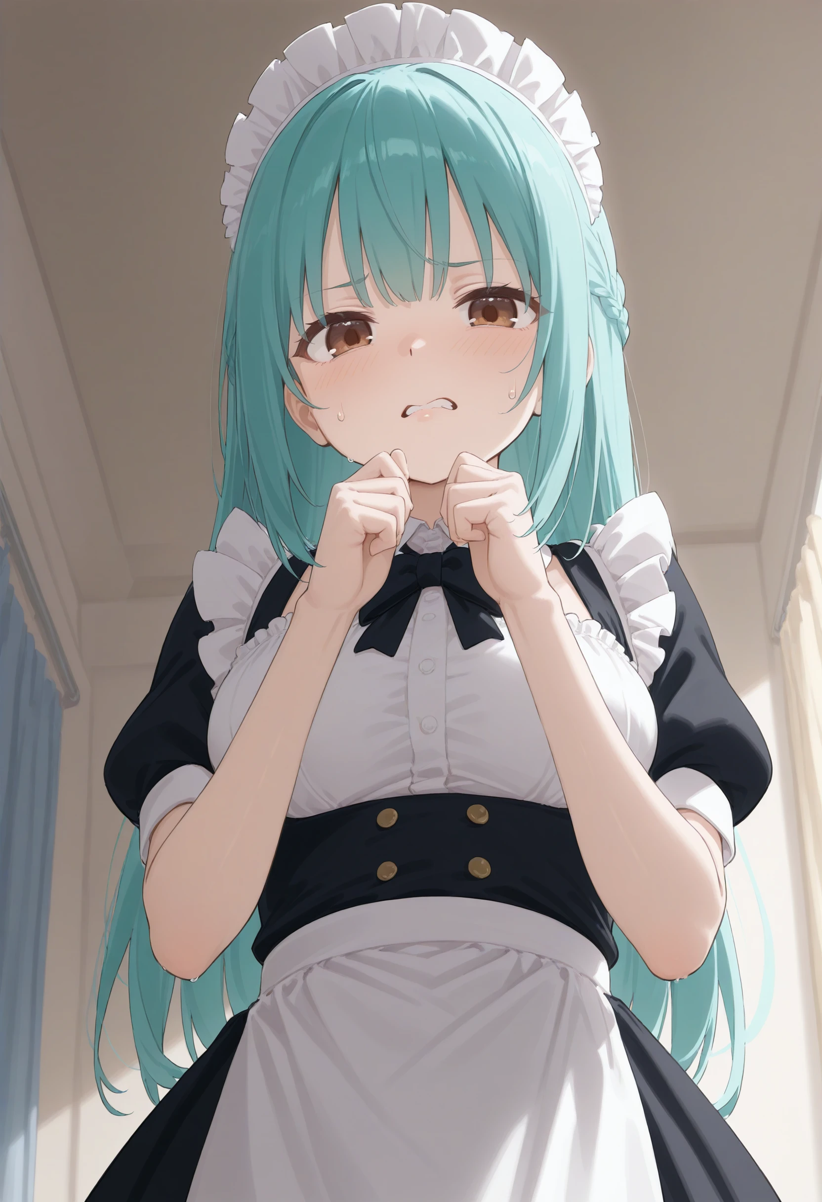 Miku Hatsune x debt,  Complete plan, the best high definition lighting, blushing face add_detail:1, I sigh with my mouth