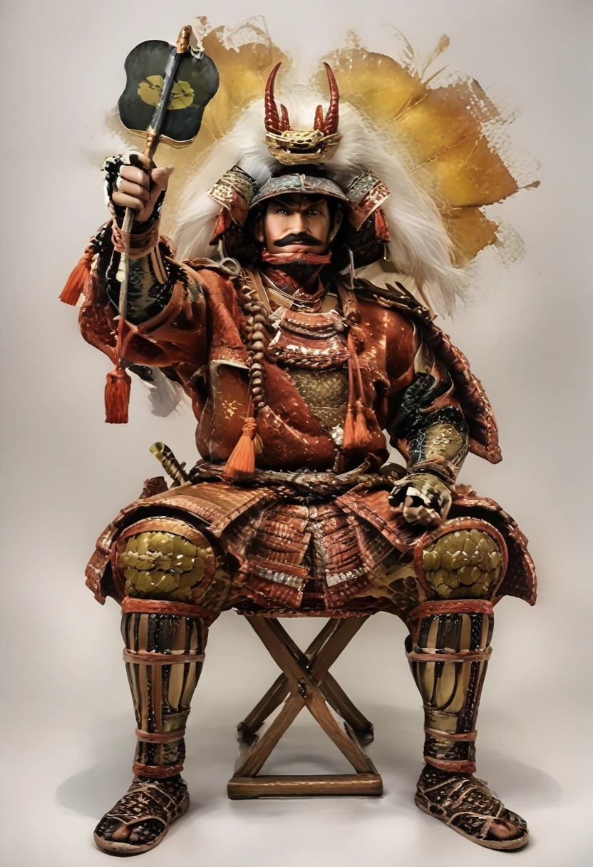 score_9, score_8_up, score_7_up,
Male illustration, 50 years old, mature man, ambitious, wide-eyed, piercing gaze, noble, intelligent, intimidating, fat but muscular, Japanese samurai, 16th century, dramatic lighting, high contrast, decorative, atmospheric, haunting beauty, texture, (dynamic angles), round face, black, grey, red, blue,
Splash art, highly detailed illustration, trending on Artstation, paint small, splash, perfect composition, watercolor, sharp focus, intricate details, highly detailed,
From the front, sitting, from below, wide stance, white background, mustache (1.3), windy, dynamic pose, dynamic angle, armor, pose, big eyes, big face,
watercolor,<lora:BDpony_TakedaShingen_V1:0.8>, Takeda Shingen, (holding a gunbai:1.5), legs spread,
<lora:Midjourney_5:0.6>,<lora:WaterColorV3:0.8>,<lora:shogi_epoch_25:0.6>, shogi, sitting at shogi, arm up, [[arm  spread]],<lora:gunbai_epoch_10:0.7>, gunbai, zPDXL3,