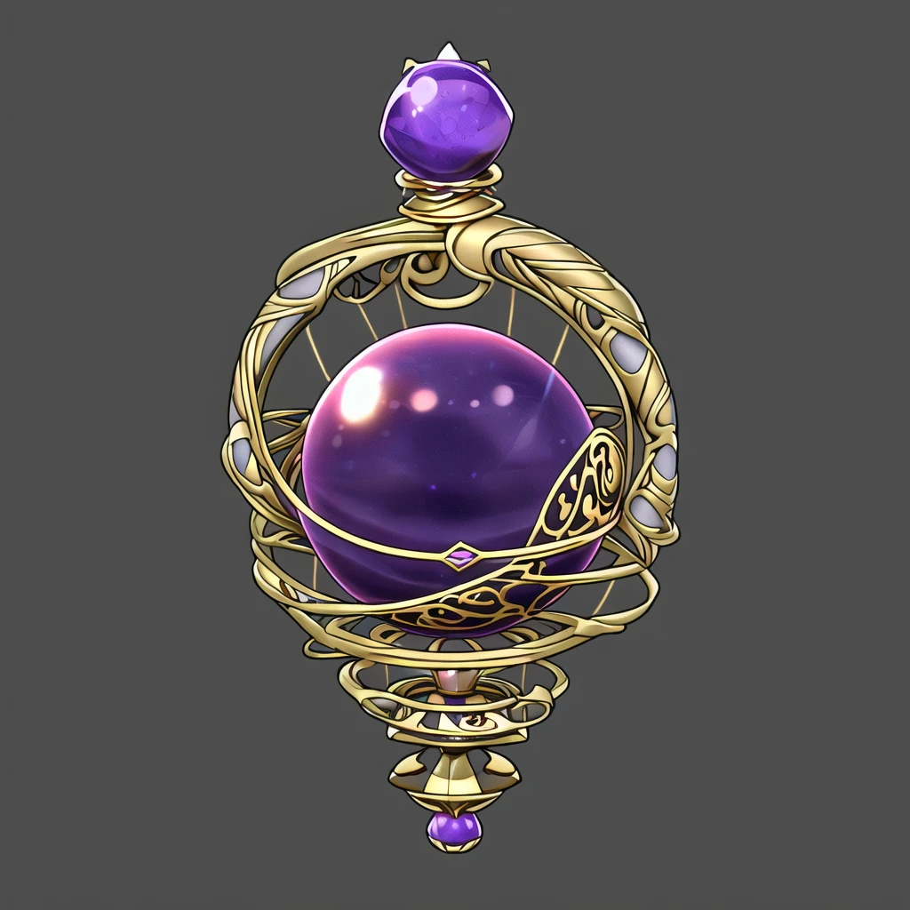 ((( gray background, simple background))),masterpiece,best quality,great quality,good quality,gmic_\(chaomingicon\),a purple ball with gold rings around it and purple gems at the top,grey background,simple background,<lora:gmic iocn_ç½é¾v1.0-000014:0.75>,