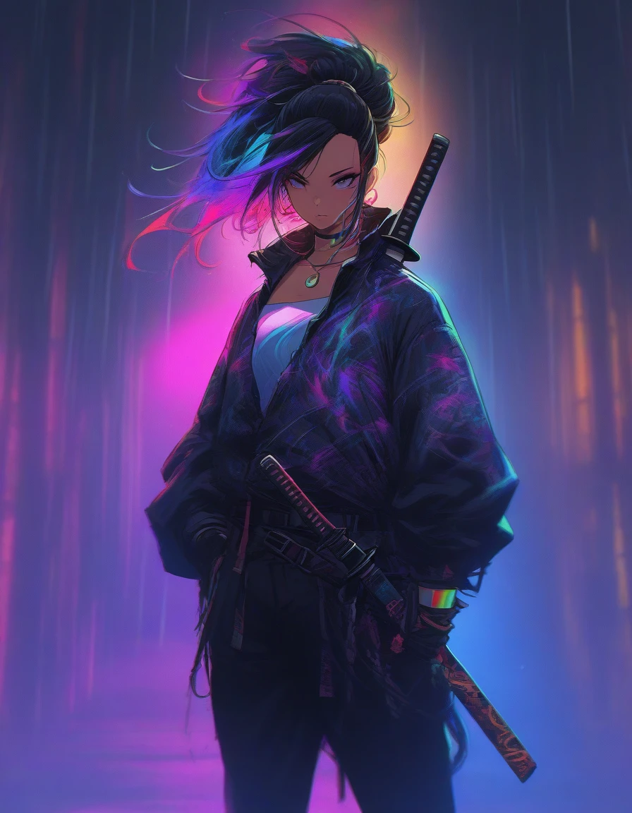 <lora:Urban_Samurai:1> urban samurai, chromatic aberration, colorful, bright colors,