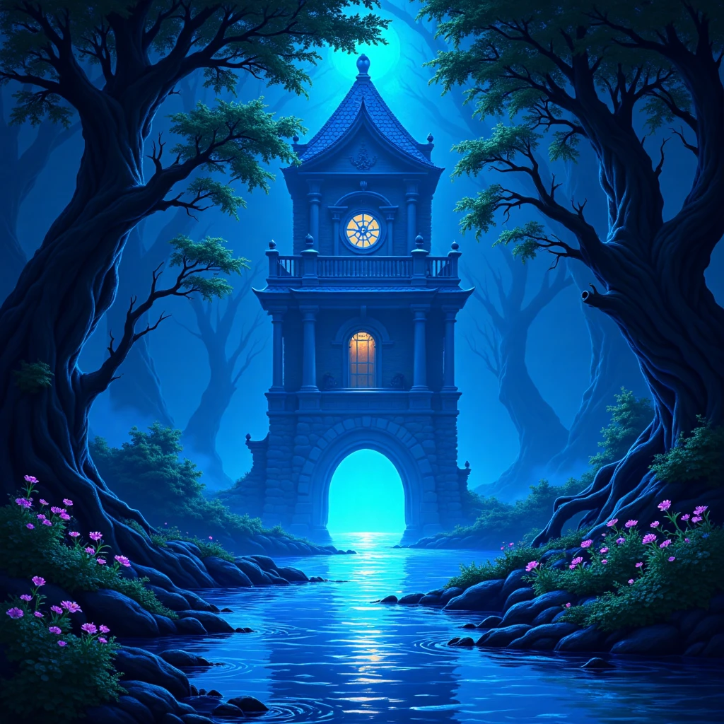 a beautifully crafted illustration in blue light style, featuring intricate details, rich colors, and dynamic lighting that enhances depth and mood