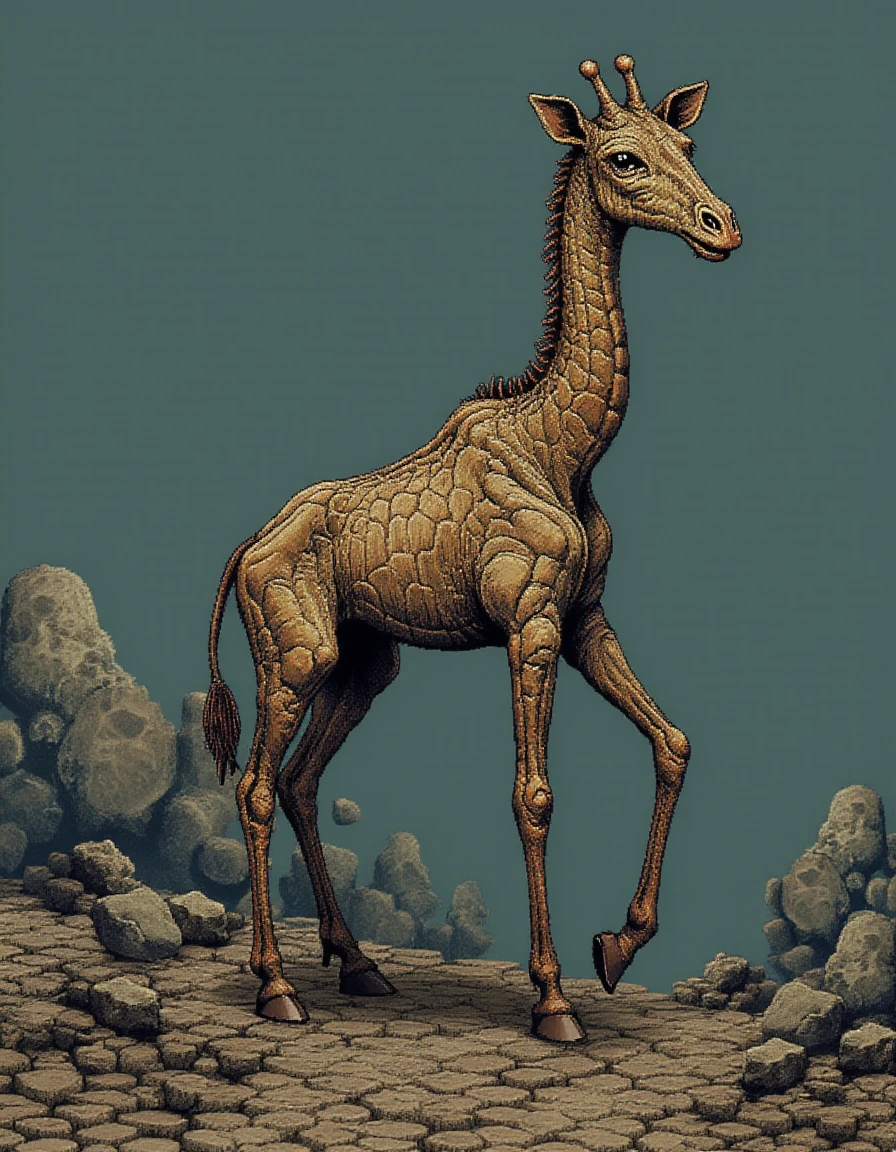 <lora:Surreal Fantasy:1> weirdfantasy, low quality pixelated image of an giraffe made of stone