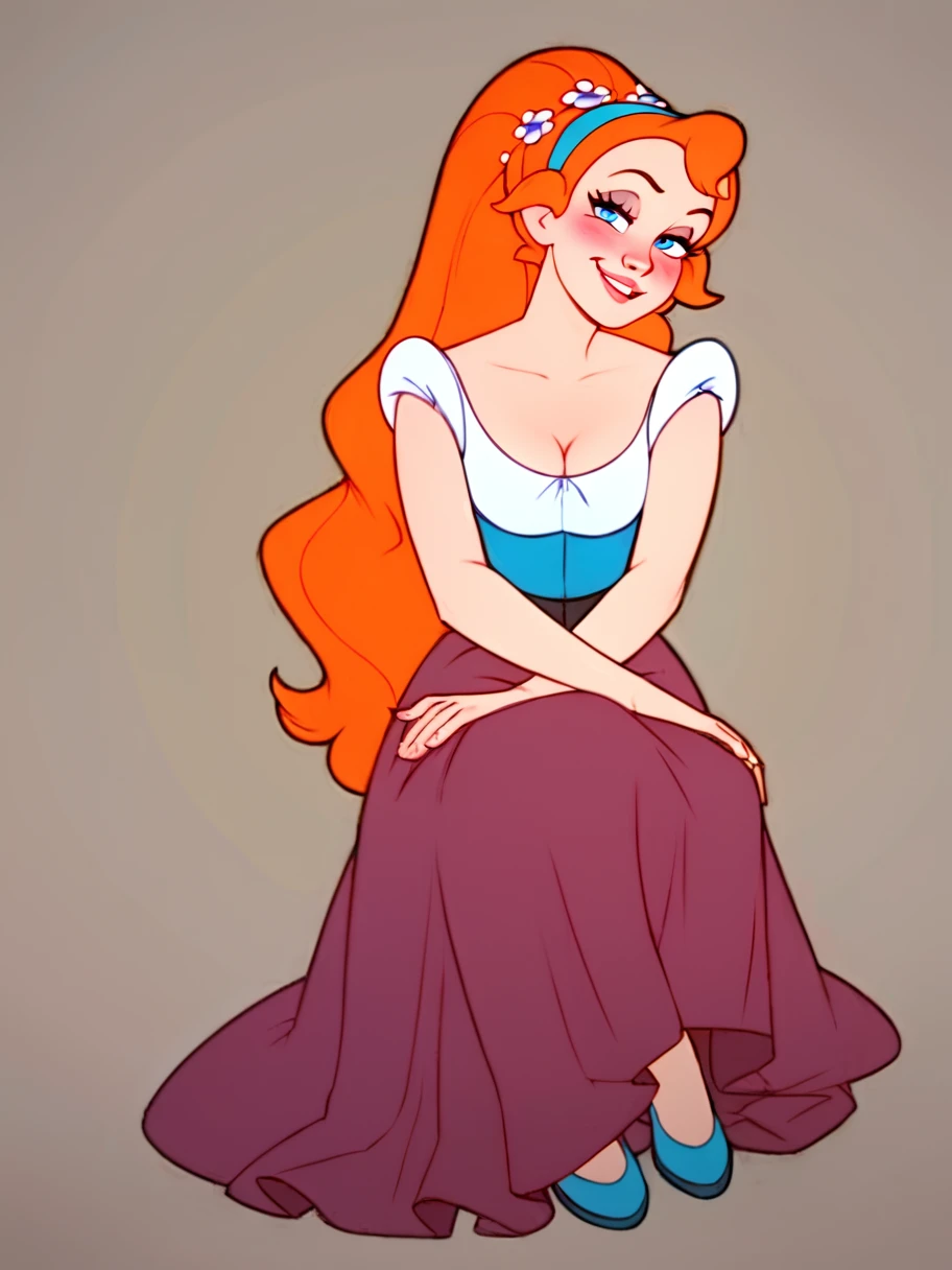 score_9, score_8_up, score_7_up, rating_questionable, zPDXL, 2d source_cartoon, (adult:1.2), facing the viewer, 1girl, smug, flirty eyes, horny, looking at the viewer
<lora:Thumbelina_Pony:1> thumbelina, long hair, hairband, orange hair, blue eyes, flower, blush, (full body)âââ