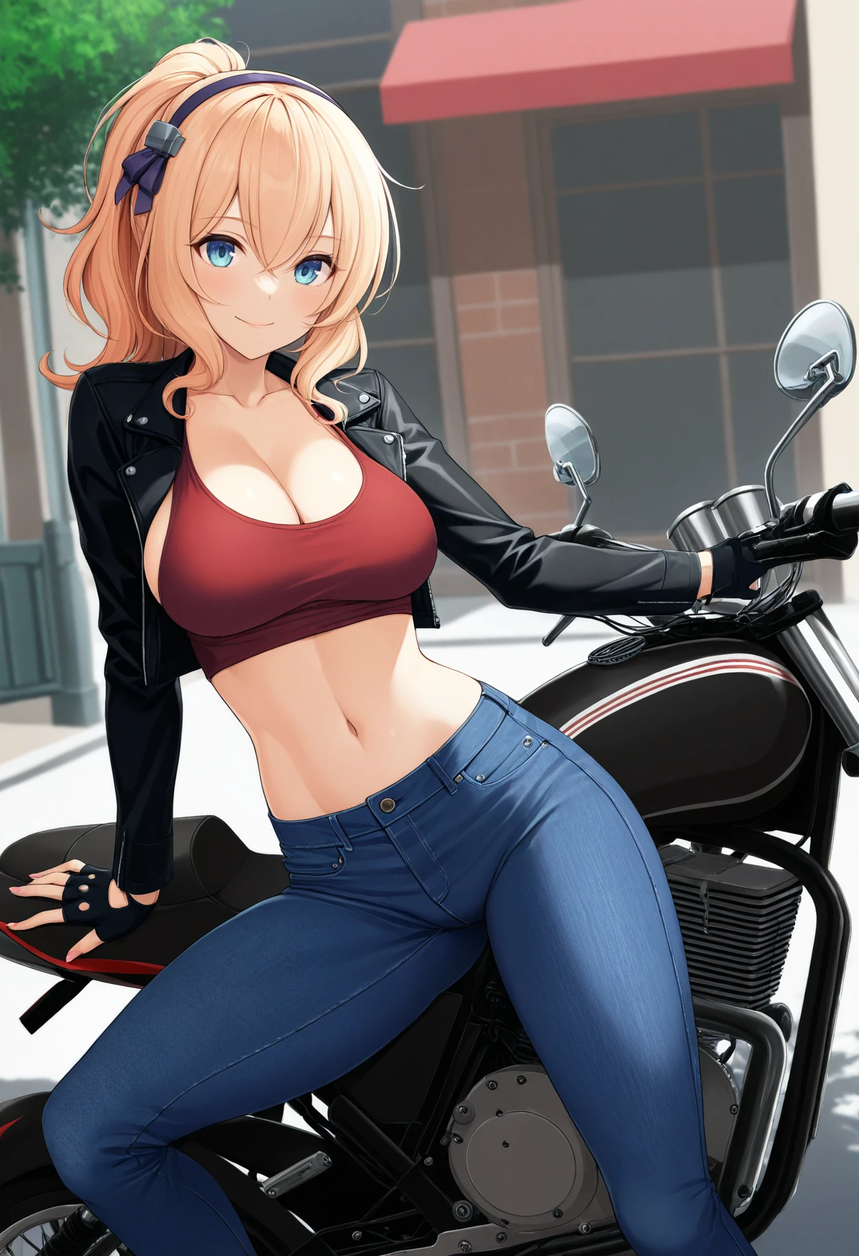 (masterpiece, very aesthetic:1.2), outside
BREAK 1girl, leandernai, ponytail, biker, motorcycle, leather jacket, tanktop, jeans, fingerless gloves
<lora:Leander_NAIXL_v10:0.8>