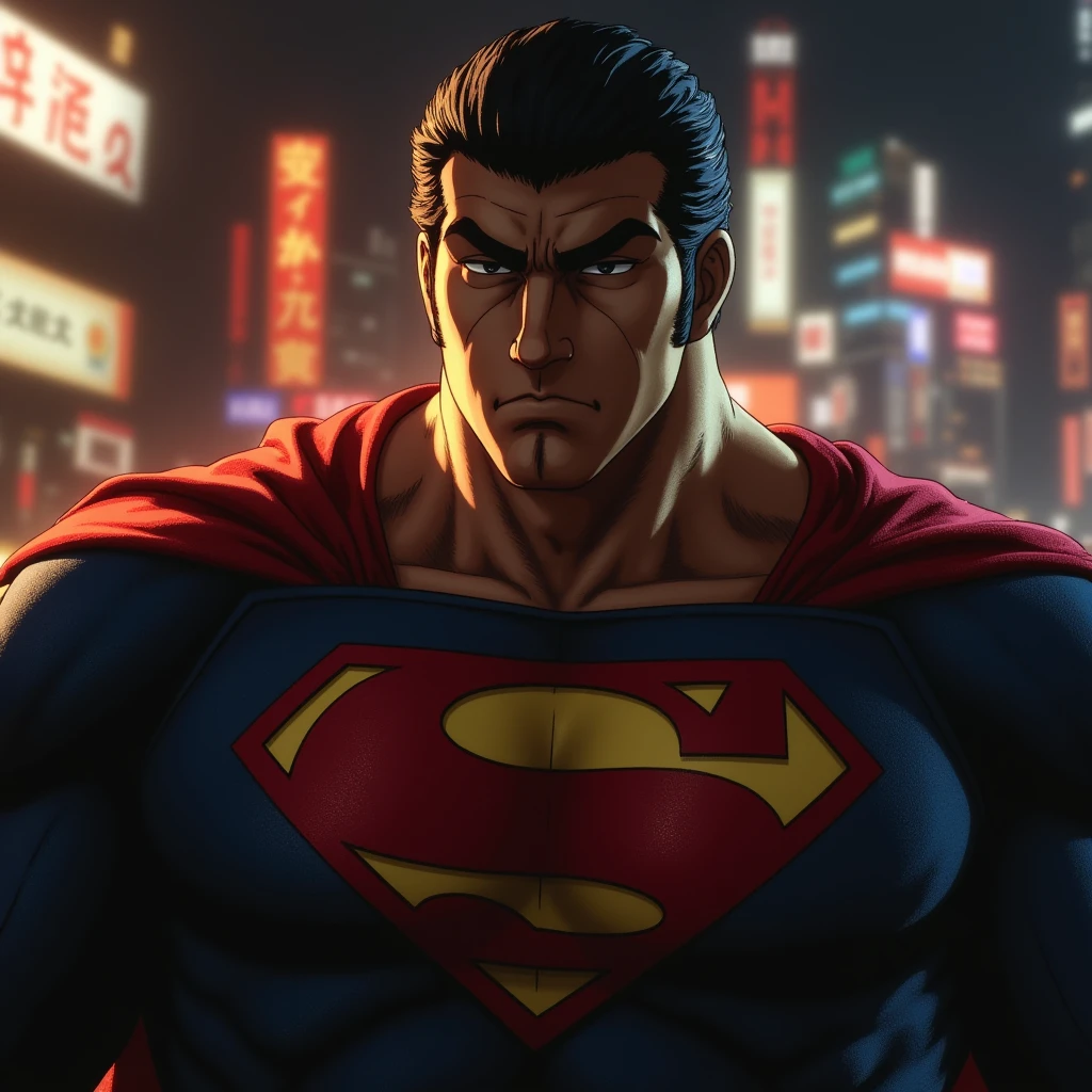 UHD, 4k, ultra detailed, cinematic, a photograph of  <lora:Golgo13 v1:0.5> realism, hyperrealism, Japanese,
Golgo13 dressed as superman with serious look on his face, epic, beautiful lighting, inpsiring