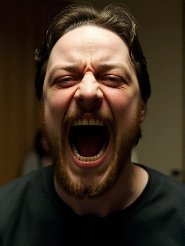 <lora:Bruce_Robertson:0.9> bruce robertson,  a man with facial hair, cazy face screaming , closeup face portrait