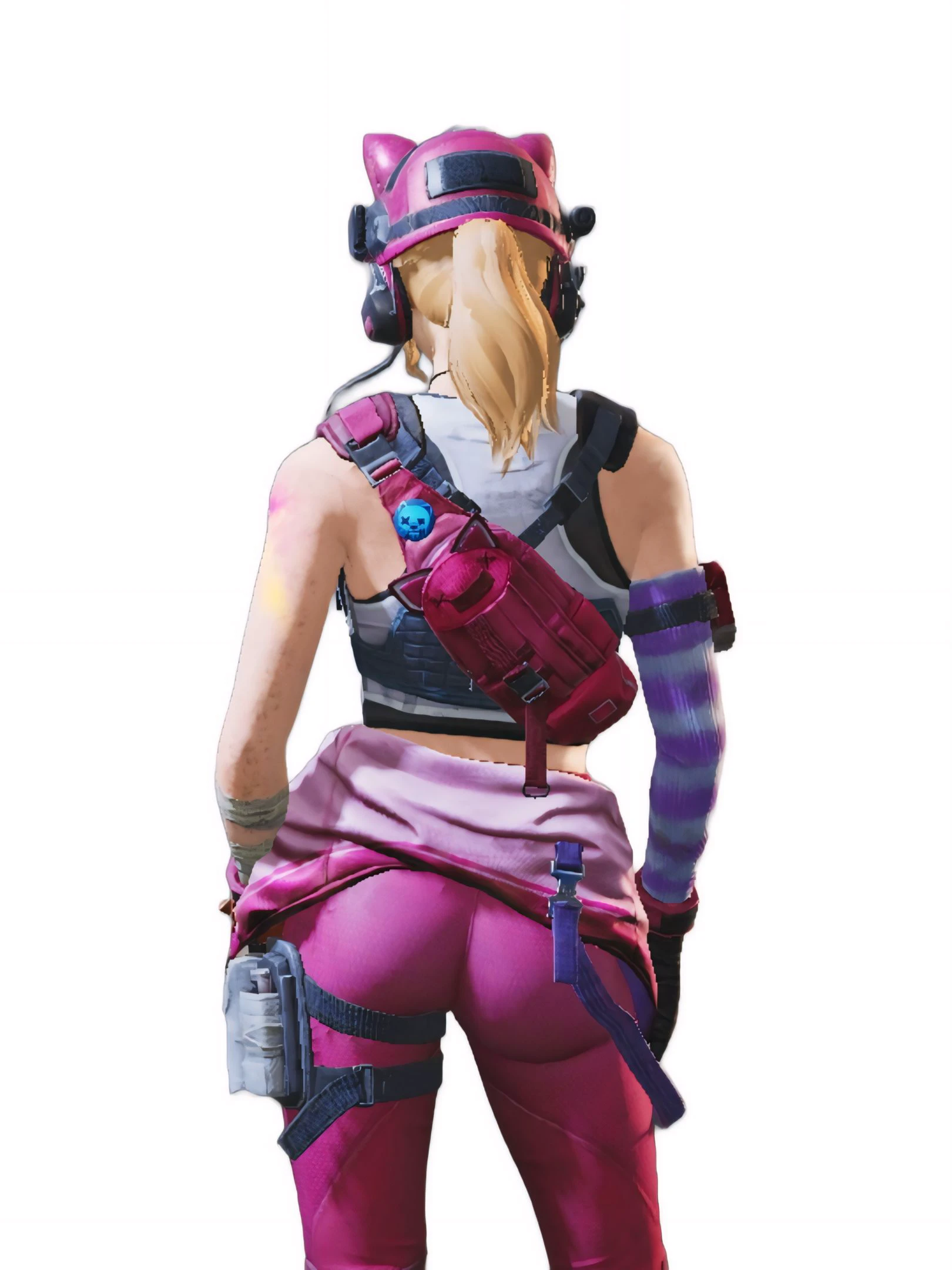 Margot Robbie as Barbie in the Fortnite Game Aesthetics, verstindo um vestido rosa com renda e babadinhos, sapatos de salto alto, segurando uma picareta rosa e uma pistola amarela, peitos pequenos, No hypersexualization, splash art oficial da barbie no fortnite, mapa do jogo fortnite como fundo.