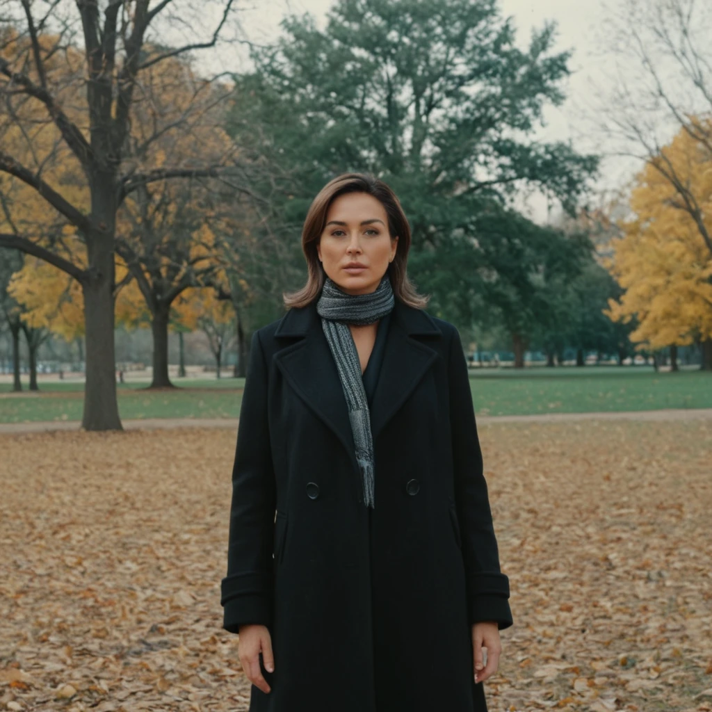 UHD, 4k, ultra detailed, cinematic, a photograph of  <lora:Aubrey1974:0.7> Aubrey1974
Film Stock Footage a woman in a black coat and scarf standing in a park Kodak Ektar Film Style, epic, beautiful lighting, inpsiring