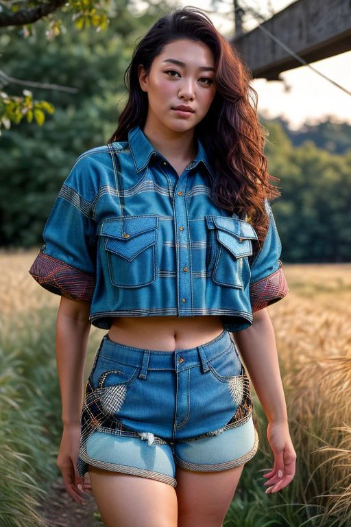 DEN_syunka_ayami,
(walking through a tallgrass meadow wearing (Jean shorts:1.3) and (plaid shirt:1.3), meadow, wild, overgrown, walking,:1.2),
bokeh, f1.4, 40mm, photorealistic, raw, 8k, textured skin, skin pores, intricate details <lora:epi_noiseoffset2:1>, epiCRealism