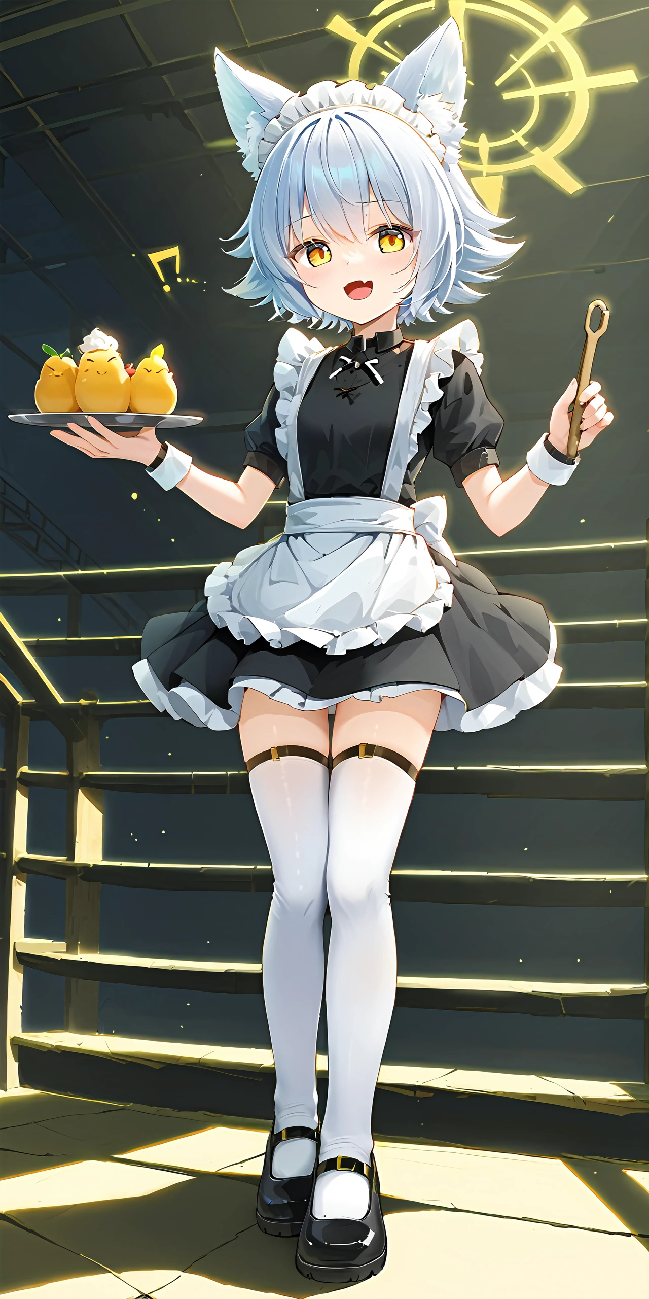 1girl,solo,<lora:Silvie_(Grand_Archive)-000070:1>,silvie_(grand_archive),maid,maid apron,thighhighs,shoes,