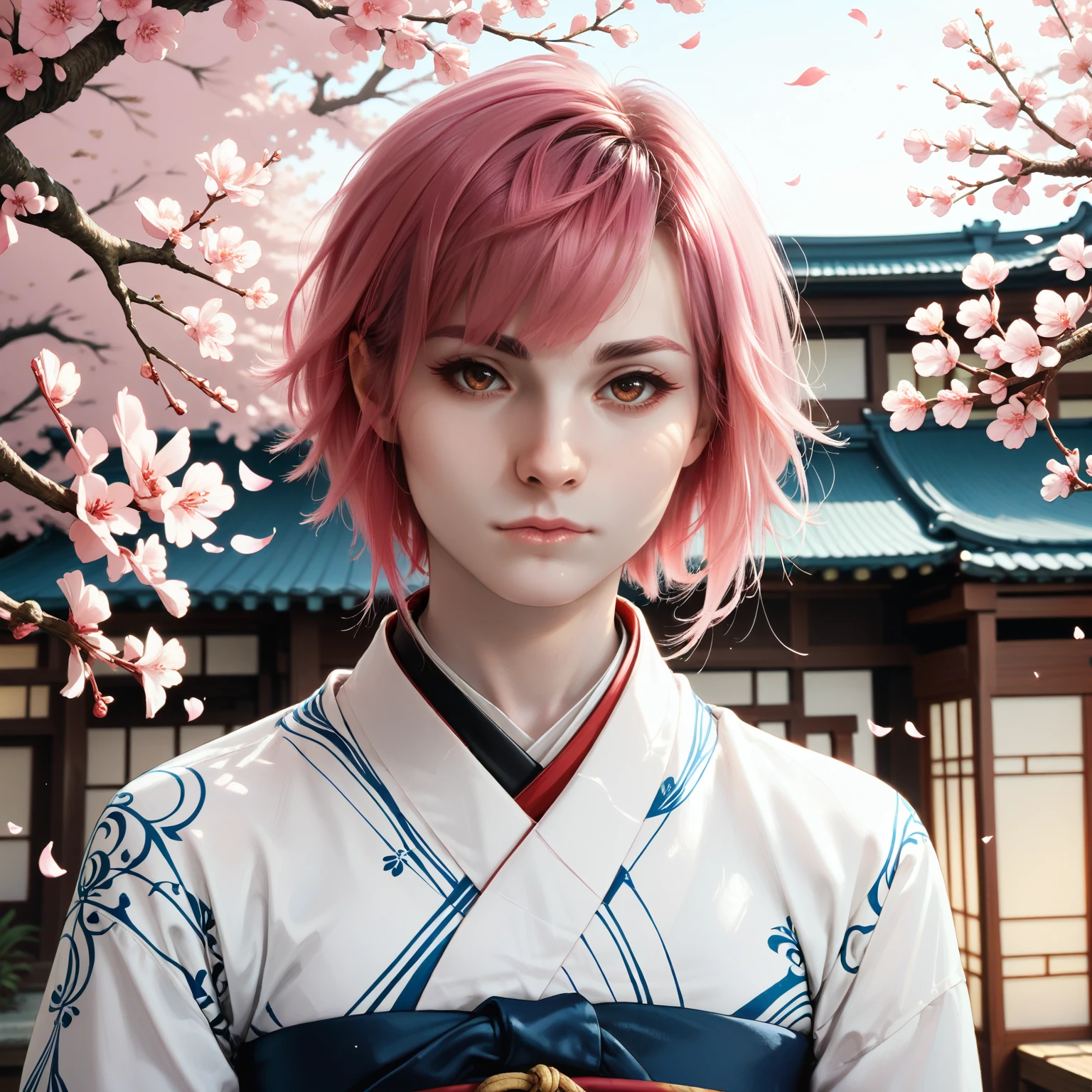 rating_safe, score_9, score_8_up, score_7_up, score_6_up, score_5_up, score_4_up, highres, incredibly absurdres, highly detailed, dim lighting, closed mouth, outdoors, cherry blossoms, solo, BREAK
jellooanh, brown eyes, short hair, pink hair, looking at viewer, kimono, long sleeves
<lora:Jean_Hollywood:0.7>