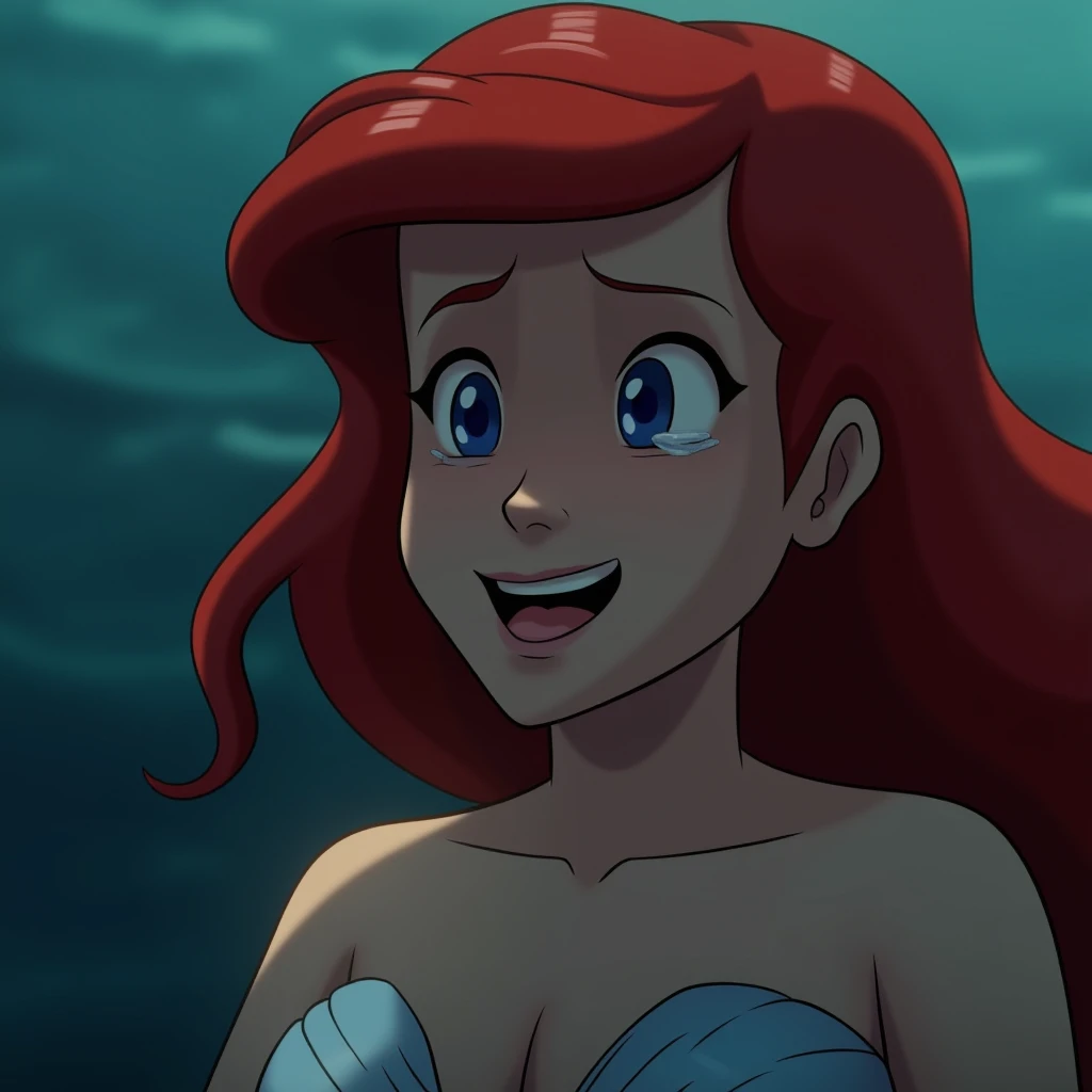 UHD, 4k, ultra detailed, cinematic, a photograph of  <lora:Cartoon Arabatos style v1:0.6>
realistic ariel mermaid smiling at camera with teary eyes
, epic, beautiful lighting, inpsiring