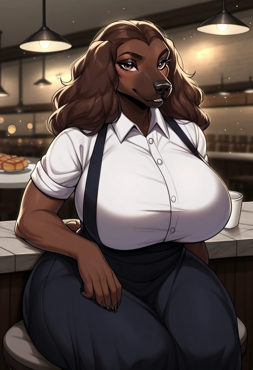 high intricate details,   dungeon
  <lora:Sam_BTS-000004:1> sambts, anthro dog, brown fur, huge breast,  apron,  cafe,  sitting, zPDXL3, <lora:Pony_QualityV4.0:1.12> zPDXLxxx, zPDXLrl