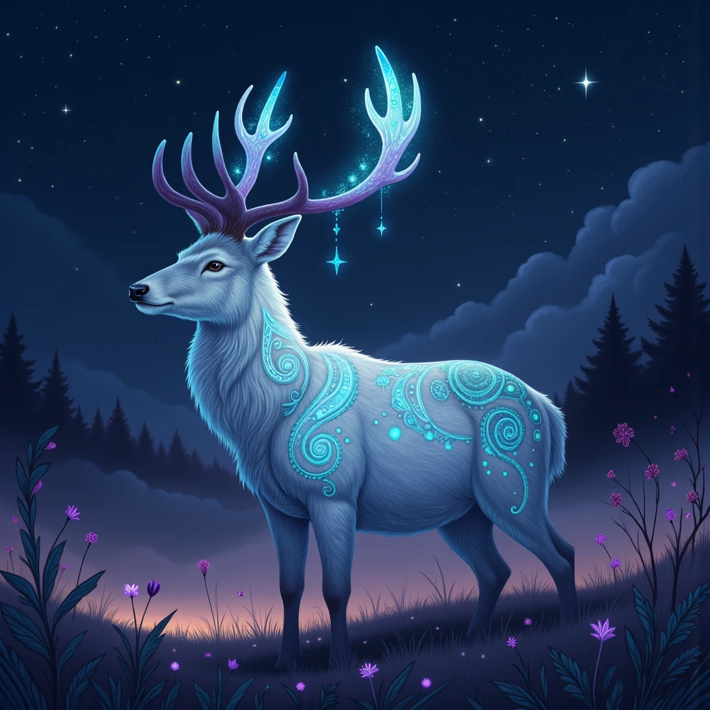 mystical glow stye,a deer, realistic,