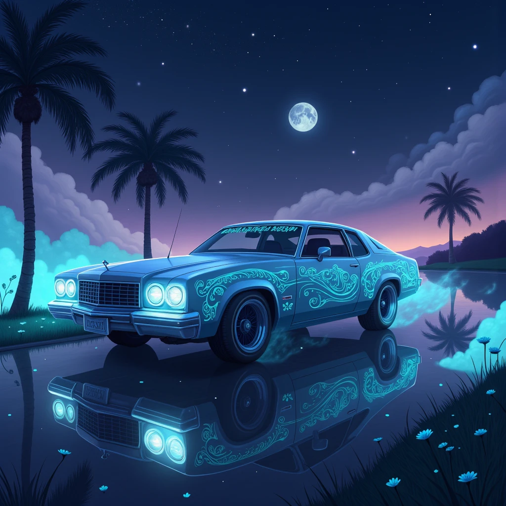 mystical glow stye,a car,realistic,