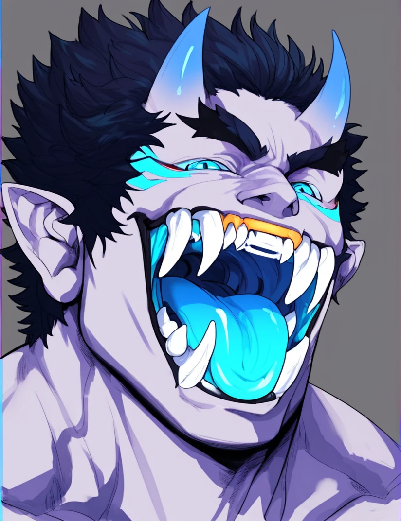 solo, 1boy, masculine male, muscular male, tusks, fangs, oni, blue tongue
, up close, close-up
, <lora:uh-d_style-000023:1.0>, score_9, score_8_up, score_7_up, score_6_up, score_5_up, score_4_up