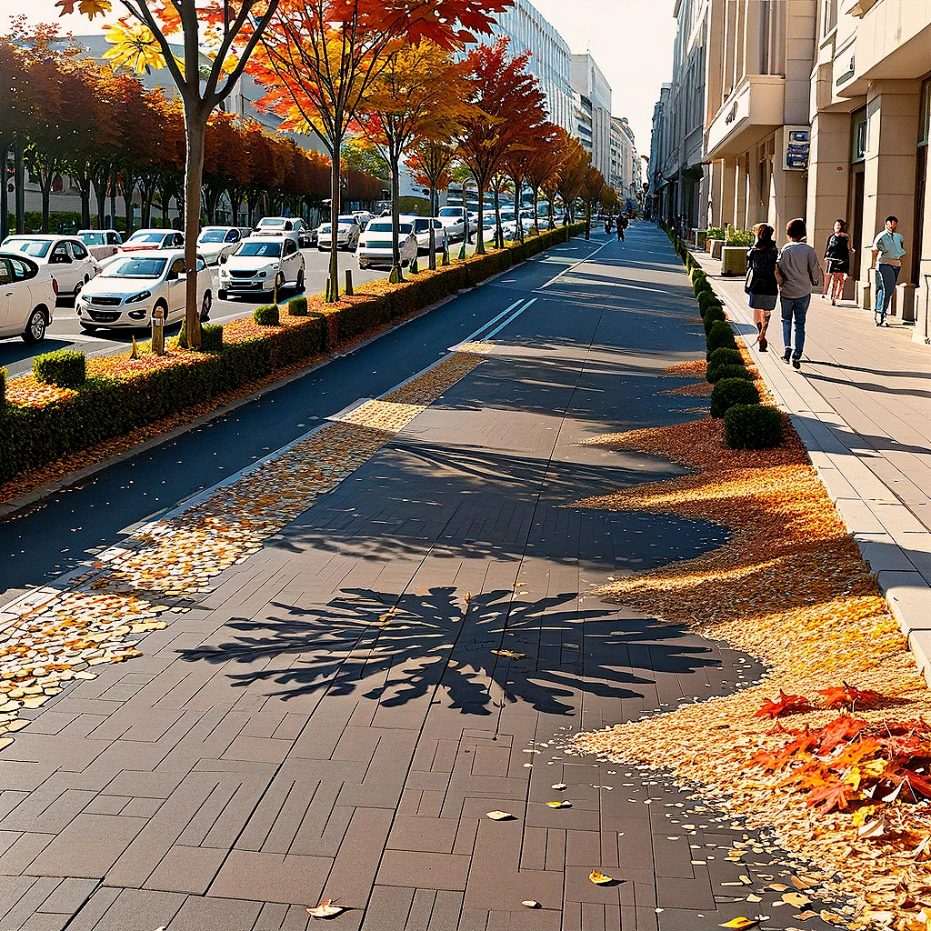 score_9, score_8_up, score_7_up, 
building, no humans, sidewalk, outdoors, pavement, street, car, day, autumn leaves