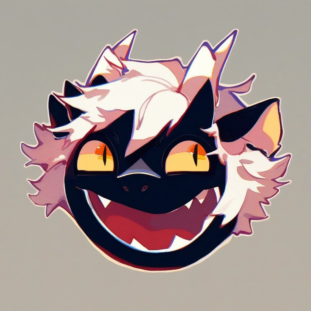 score_9, score_8, mikus-concept, face, smiling, wide grin, big eyes, only head. black fur, dragon, white horns, white hair, yellow eyes