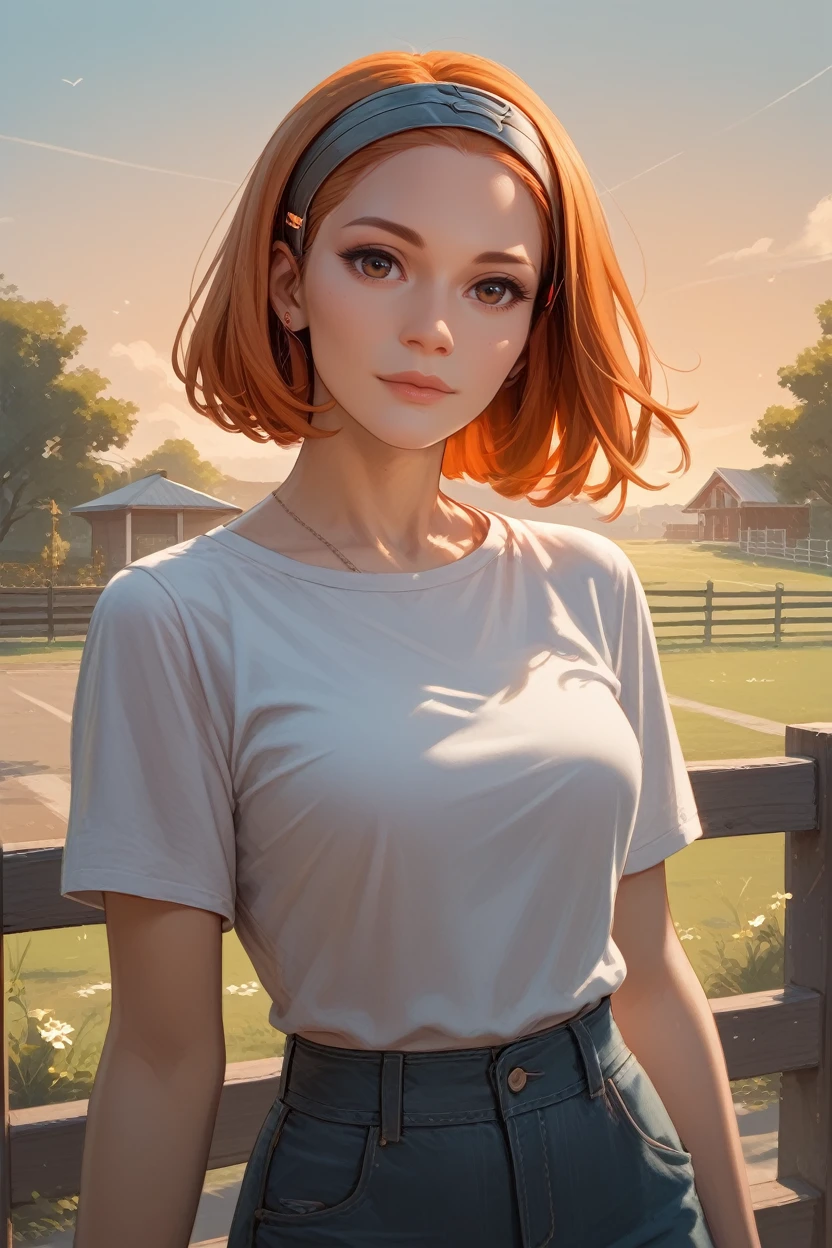 score_9, score_8_up, score_7_up, score_6_up
<lora:bokatannh:0.8>
bokatannh, 1girl, orange hair, hairband, brown eyes, looking at viewer, wearing casual outfit, standing by a fence, suburban neighborhood, sunset