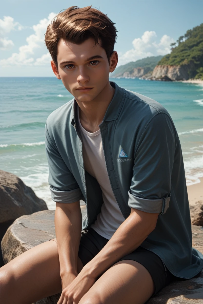 score_9, score_8_up, score_7_up,
<lora:DBHConnor:0.8>
DBHConnor, 1boy, brown hair, brown eyes, short hair, looking at viewer, solo, sitting on a large rock by the beach, casual beachwear, ocean spray in the air, distant horizon, relaxed and thoughtful mood