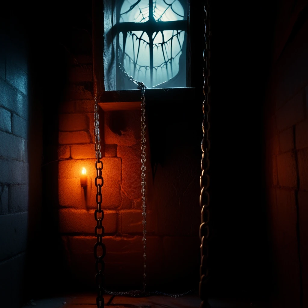 score_9, score_8_up, score_7_up, score_6_up, Break, (High angled view) Break, (Detailed spooky Dungeon:1.4), (cobwebs in background:1.4), (chains hanging on wall:1.3), (dark, spooky dungeon:1.5), (darkness:1.2), Break, Vivid colors, bold outlines, detailed picture, 8KHD, professional photo, Painstakingly detailed,
