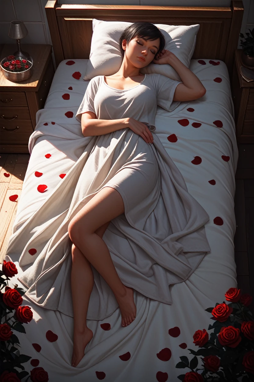 score_9, score_8_up, score_7_up,
<lora:I2CW:0.8>
I2CW, 1girl, black hair, brown eyes, short hair, looking at viewer, sleeping in a bed, rose petals, closed eyes, full body