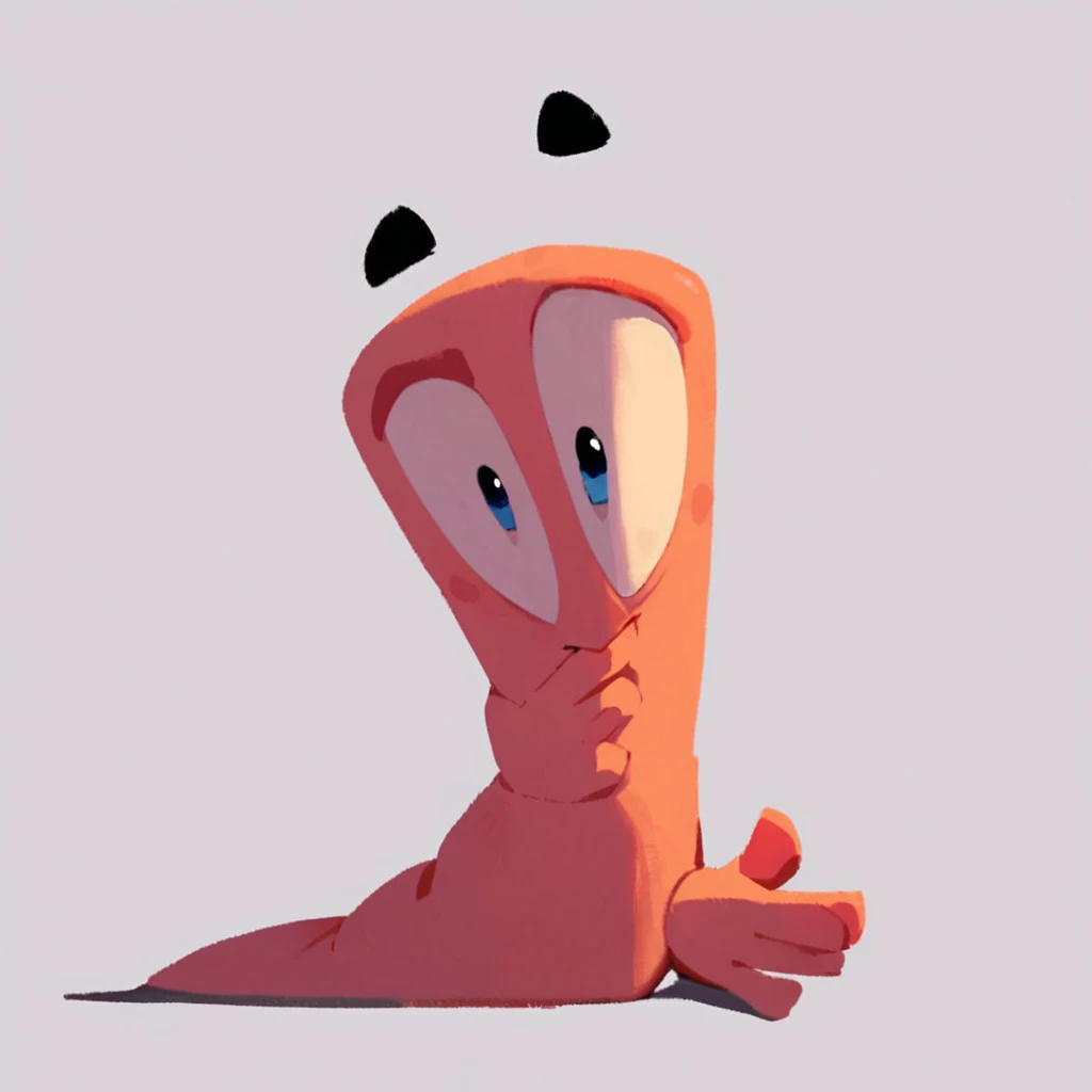 score_9, score_8_up, score_7_up, score_9, score_8_up, score_7_up, score_6_up, score_5_up, score_4_up, wormsteam17, worms2d, worm, limbless, (((armless))), legless, 1worm, solo, fullbody, from side, facing viewer, floating black eyebrows, floating hands, looking at viewer, shadow, simple background