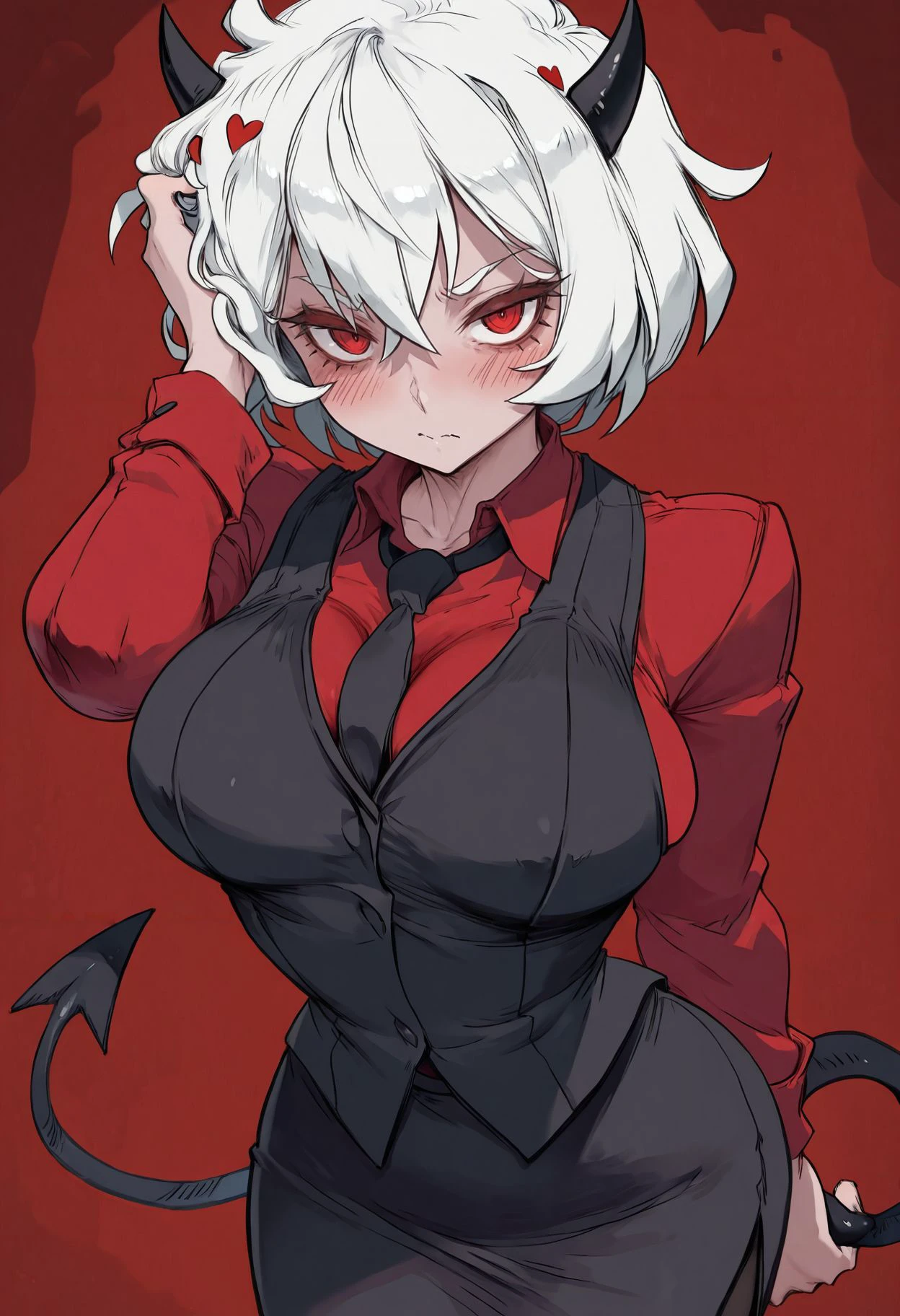 concept art, video game concept art, hentai game, anime, full body, best quality, masterpiece, maximum detail, high resolution, (((anime))), (((waifu))), (((hentai))), perfect anatomy, from the front, detailed background, High quality, incredible details, absurd res, full shot, ambient lighting, illuminated, female, (CharacterSheet:1), (multiple views, full body, upper body, reference sheet:1) photo(portrait, from the front, close up, facing camera) of a woman(solo, succubus, short hair, wavy hair, white hair, pale skin, executioner, small nose, red eyes, cruel face, black horns, sadistic, violent, evil, perverted, grim, cold, Black demonic wings, Black demonic tail, Thick thighs, Big tits, Short leather skirt, Leather bra, Leathaer boots, Leather gloves), hentai game, anime, best quality, masterpiece, maximum detail, high resolution
