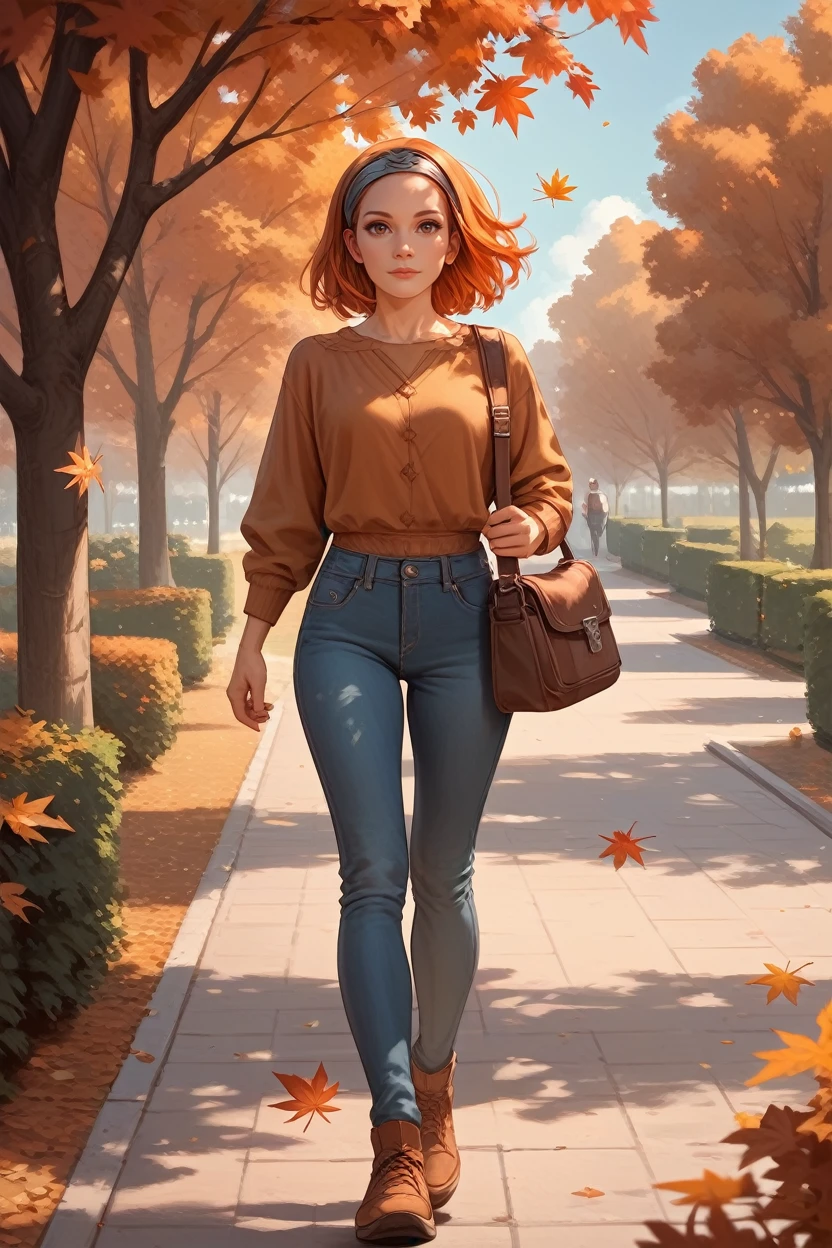 score_9, score_8_up, score_7_up, score_6_up
<lora:bokatannh:0.8>
bokatannh, 1girl, orange hair, hairband, brown eyes, looking at viewer, wearing casual outfit, walking through a park, autumn leaves falling, golden hour