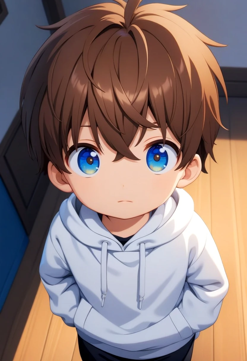 straight on shot, standing,detailed eyes,
inside house, loved face expression, male focus,
 <lora:cutifiedanimecharacterdesign_variant_type_F_XL_v10:1>, 1boy, type-f, chestnut brown hair,  petite, young, solo, anime style, manga style, drawn style, white hoodie,randoseru, aged down, black gakuran above hoodie,
(masterpiece:1.2), best quality, high resolution, unity 8k wallpaper, (illustration:0.8), (beautiful detailed eyes:1.6), extremely detailed face, perfect lighting, extremely detailed CG, (perfect anatomy),