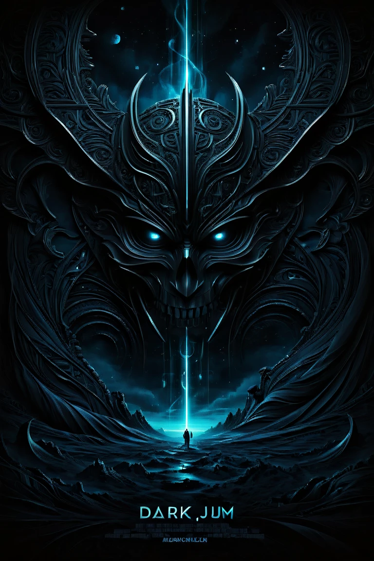 a beautifully movie poster with the title "darkdjm" in bold. illustration in darkdjm style, featuring intricate details, rich colors, and dynamic lighting that enhances depth and mood