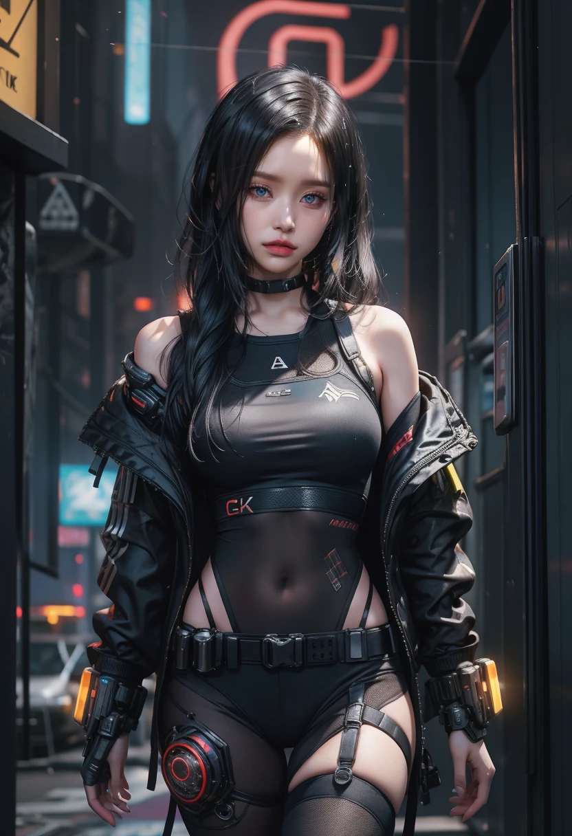 1girl, masterpiece, best-quality, absurdres, (extremely-detailed-CG:1.2), ultra-realistic-lighting, ultra-detailed, intricate-details, Highres, 8K, solo, alone, fashion-pose, long-hair, black-hair, bangs, blue-eyes, cyberpunk, techwear, bare shoulder, <lora:techwear:0.5>, cyberpunk, sci-fi, movie-poster, magic-circle, magic-circle-in-background, casting-spell, science-fiction, magic, neon-lights, cyberpunk-background, cyberpunk2077,  <lora:sayhello0o-v2-gahyeondreamcc:0.5>