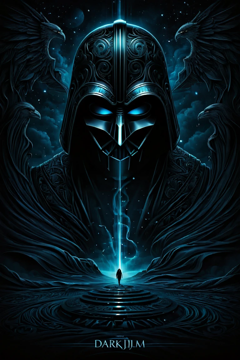 a beautifully movie poster with the title "darkdjm" in bold. illustration in darkdjm style, featuring intricate details, rich colors, and dynamic lighting that enhances depth and mood