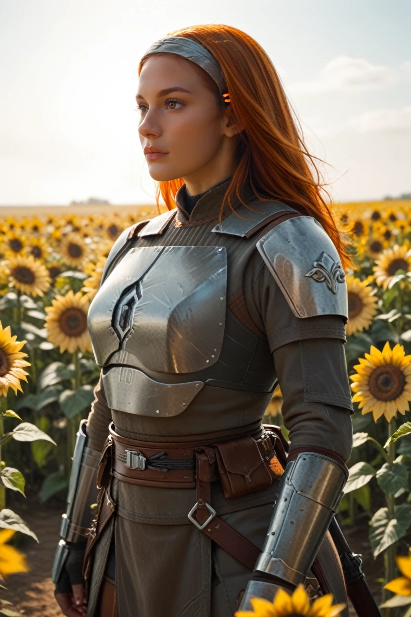 score_9, score_8_up, score_7_up,
<lora:bokatannh:0.8>
bokatannh, 1girl, orange hair, hairband, brown eyes, armor, Standing in a sunflower field, she raises her face to the sun, basking in its radiant warmth