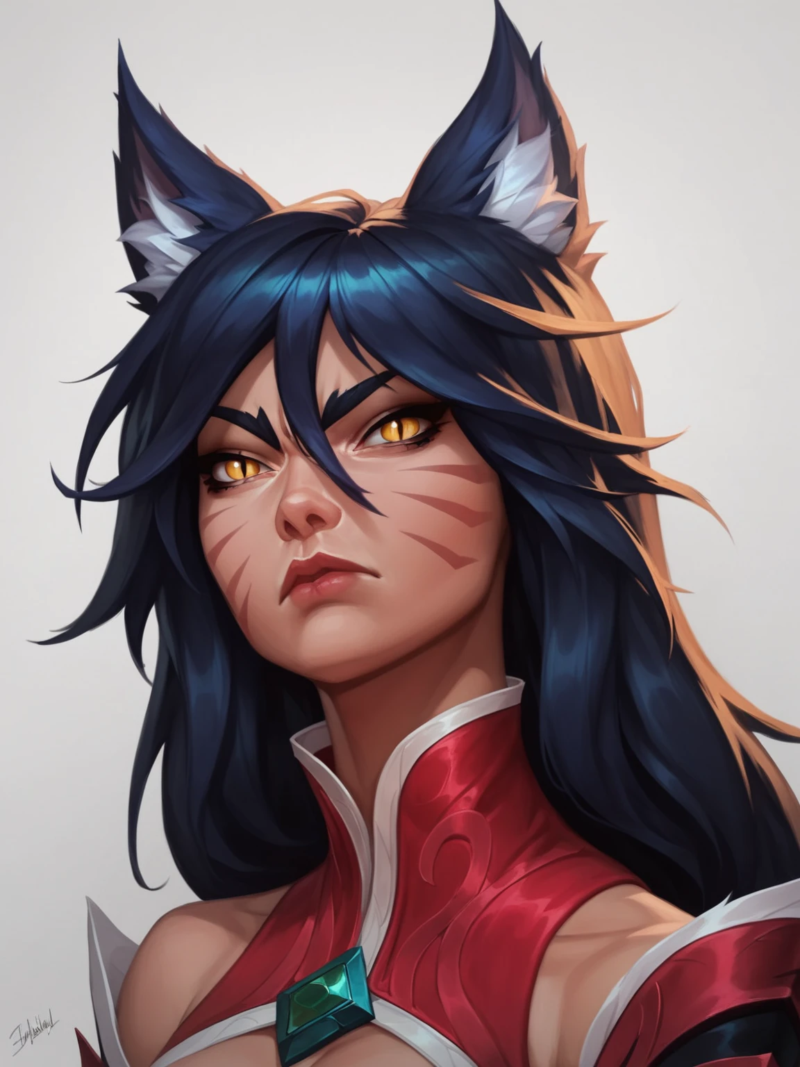 score_9, score_8_up, score_7_up, rating_questionable
best aesthetic, High-Res, Masterpiece, High Quality,
1girl, solo, dimlight, tsundere, pout, portrait,
1girl, ahri_rk, animal ears, fox ears, facial mark, black hair, long hair, yellow eyes, whisker markings, slit pupils,
<lora:Ahri_Ruined_KingLeague_of_Legends:0.7>