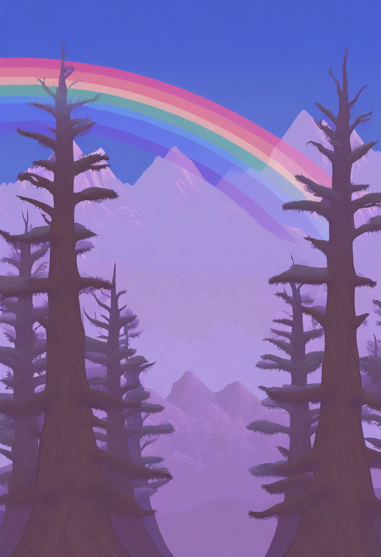 masterpiece, best quality, <lora:background-terraria-richy-v1_ixl:1> terrariabackground, rainbow, forest, tree, mountainous horizon,