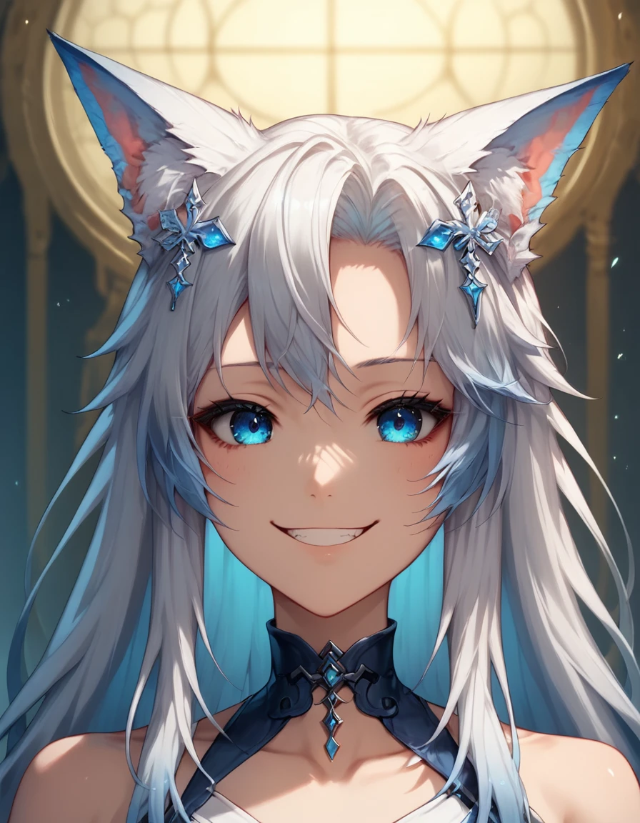 <lora:smug_alana:.7> al4ana, blue eyes, long hair, white hair, hair ornament, loose hair, choker, detached sleeves, robes, animal ears, smile, score_9, score_8_up, score_7_up, intricate details, rating_safe, fantasy setting,
depth of field, detailed background,
<lora:ral-chrosc-clr:0.5>, ral-chrosc-clr,
<lora:Expressive_H:0.5>, expessiveH,
<lora:xl_more_art-full_v1:0.3>,
<lora:add-detail-xl:0.3>