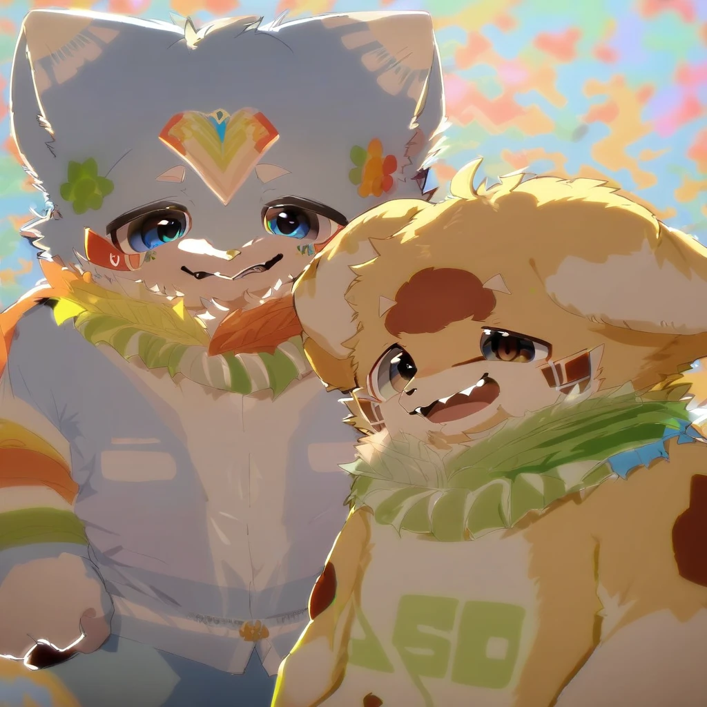 Ultra-high resolution, Detailed Background, boy, girl, Happy, Joyful, Disorganized(kemono, Furry Personification), Naked Naked Completely naked Covered entirely in fur Animal body types Animal skeleton Sexy Adorable Chemosafe Pure, No shame having mating