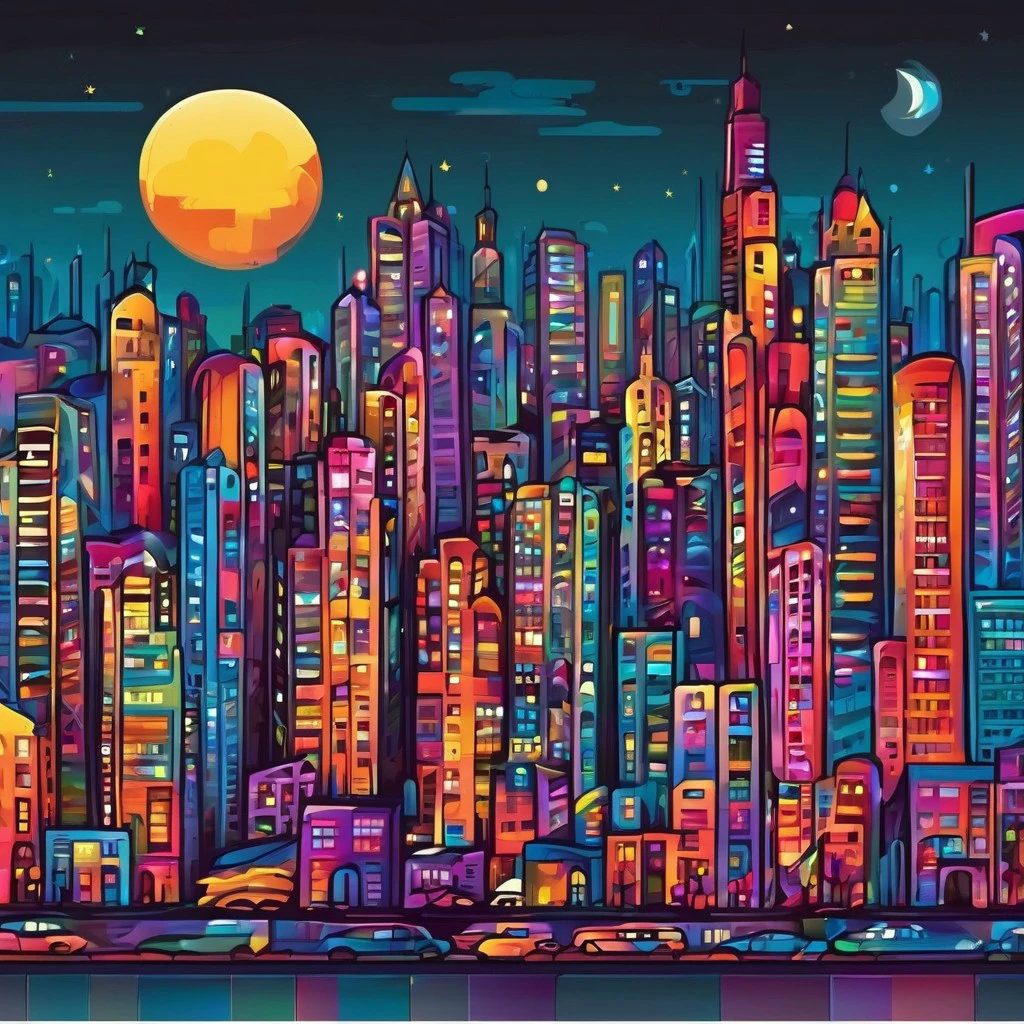 colorful cityscape at night