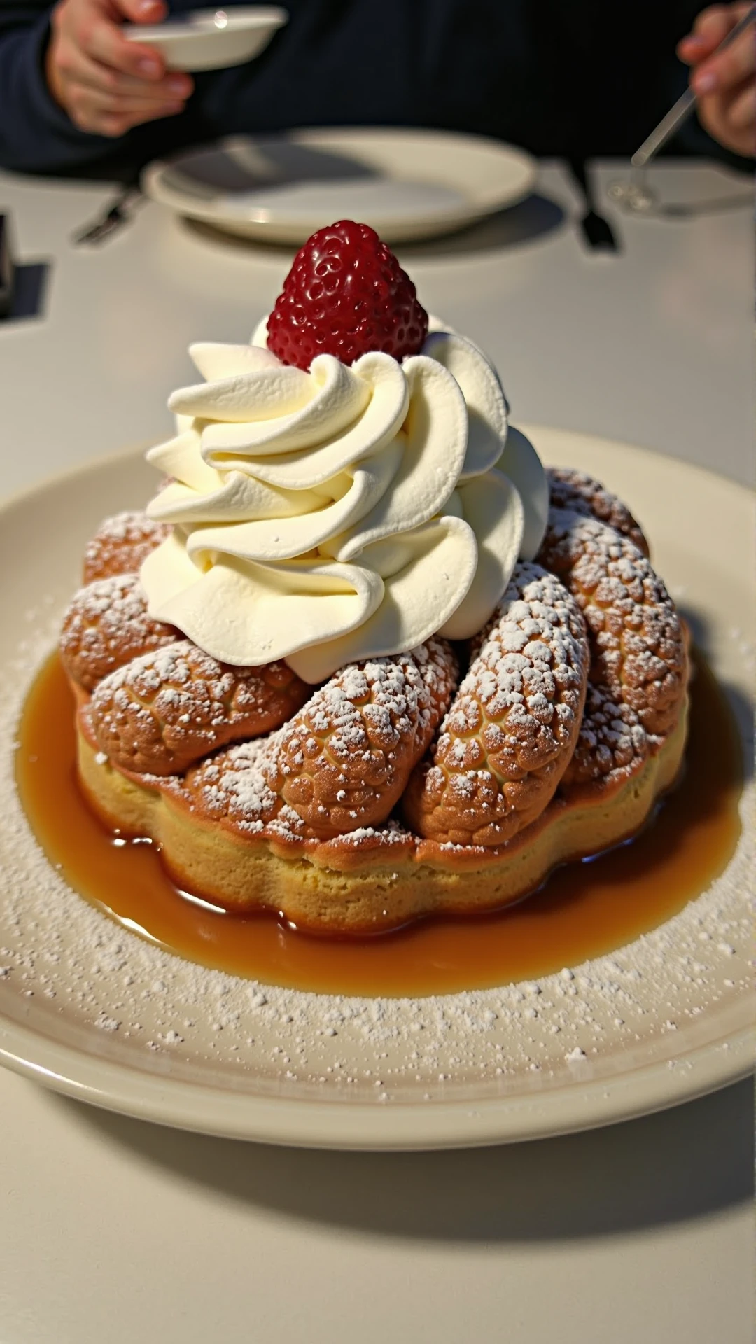 A photo of a SemlaStyle Bath made entirely out of semla which made out of wheat material with whipped cream and with powdered sugar on top. Food craft.<lora:SemlaStyleFlux:1>