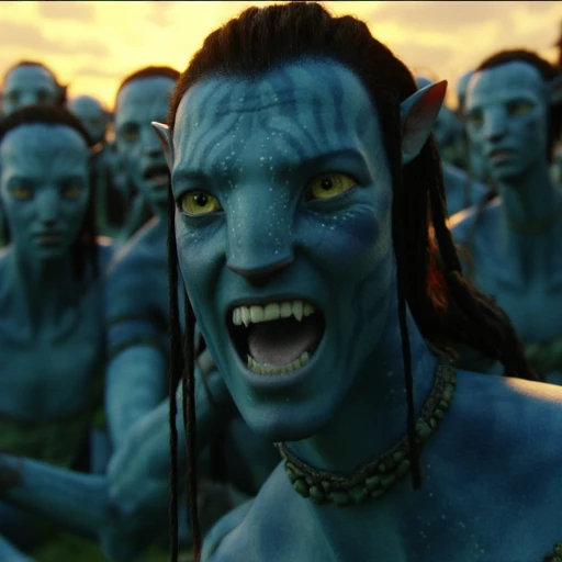 Na vi boy, 1boy, alien, smiling, lots of details, in the forest, 4k, 8k, movie still, blue skin, freckles