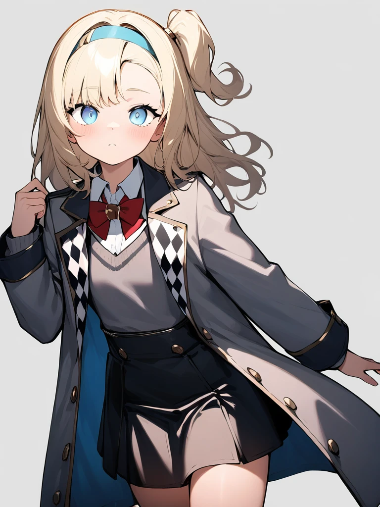 masterpiece, best quality, ultra-detailed, illustration,perfect anatomy, <lora:standingFullBodyWithBackgroundStyle_v10Offset:1>,1girl,full body,solo,<lora:ameliaWatsonHololive_v1:0.8>,excellent anatomy,(((arm behind back))) ,hair ornament, detailed clothes, detailed shirt,(white shirt), red necktie, plaid skirt, high-waist skirt, coat,brown coat, deerstalker, detective, stethoscope, boots,long boots ,(pocket watch), black footwear, seductive smile, medium breasts ,(panorama:1.3), (white background:1.5),night,village