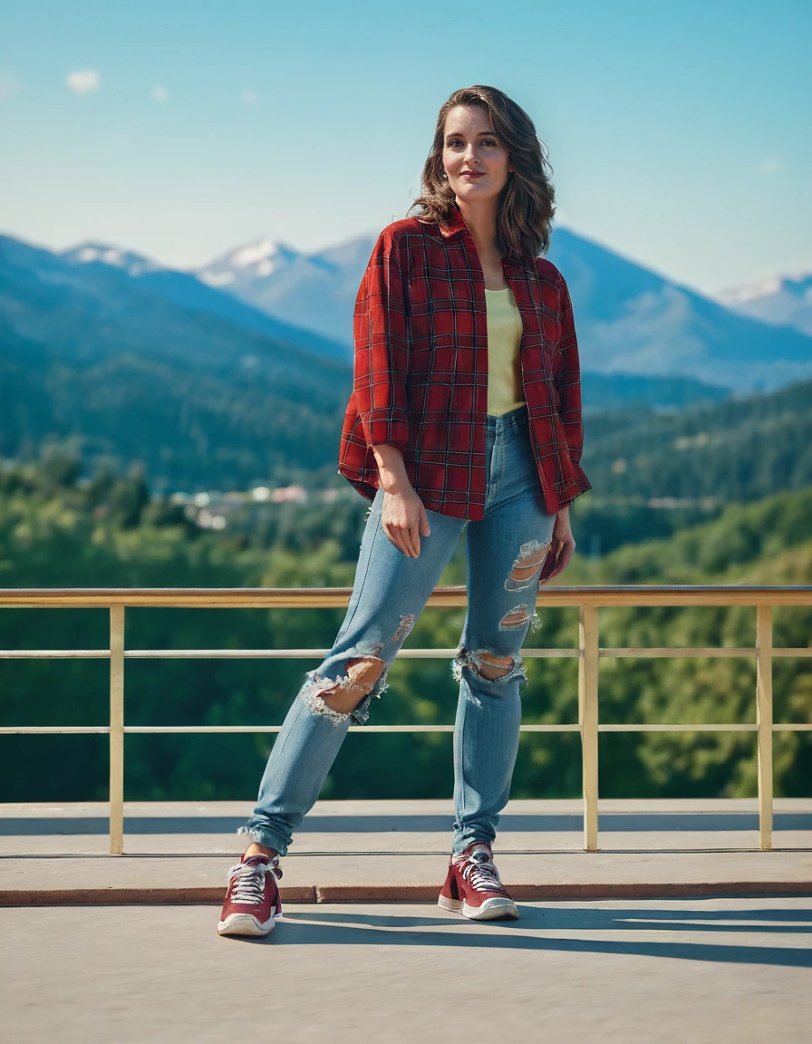 score_9, score_8_up, score_7_up, 
woman, wearing 90s fashion: oversized plaid flannel shirt, baggy ripped jeans, canvas sneakers, Practicing yoga on a serene mountaintop, she finds balance and tranquility, connecting with her body and the beauty of the natural surroundings,
depth of field, highly detailed, high contrast, film grain, Rim Lighting
<lora:tina_fey-Pony_v1:0.7>  skindetailpxl,