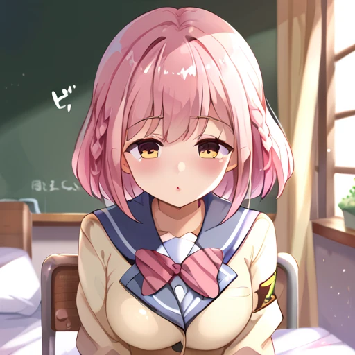 completed naked, standing, classroom, pink_hair, twintails
