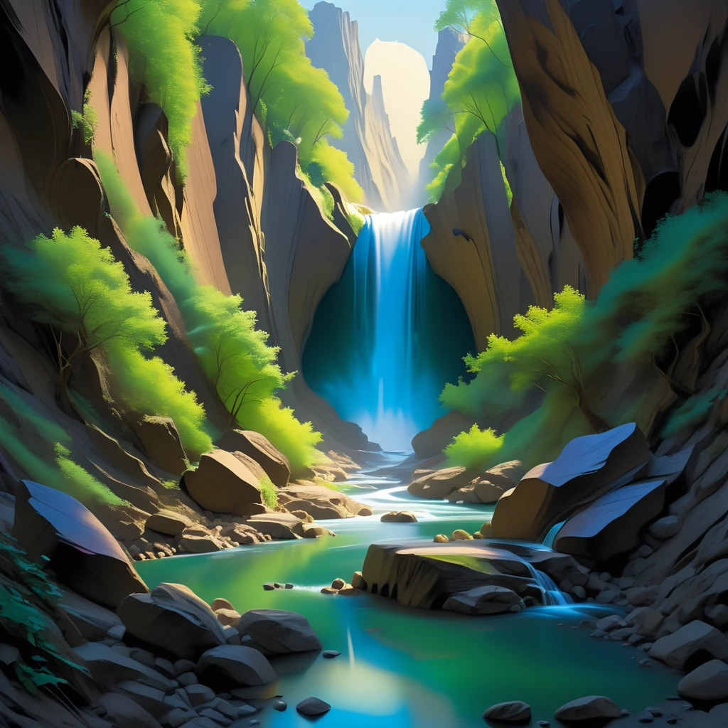 A river that winds through infinite canyons, A waterfall that cascades endlessly into a bottomless chasm, A corridor with repeating doors that never ends, James Turrell, Hiroshi Sugimoto, Frank Gehry, Hypnotic, Expansive, Dynamic, Fluid, Phantasmal, Infinite, Continuous, Expanding, Immersive, Flowing masterpiece, best quality, absurd resolution,  <lora:artfully_ENDLESS:0.8>