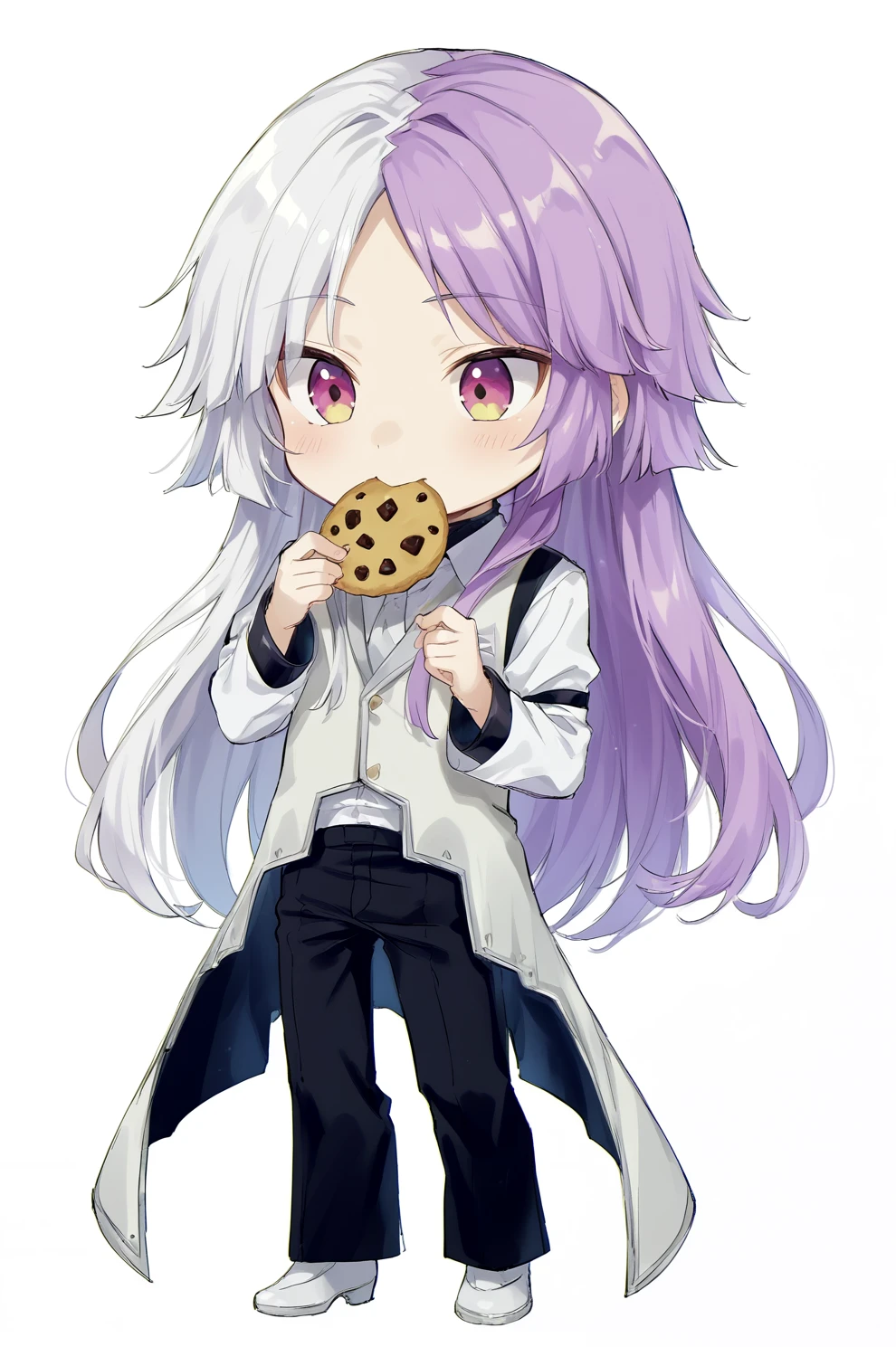 score_9, score_8_up, score_7_up, source_anime, perfect lines,  1boy, male focus, bsdsigma, sigma default outfit, chibi, holding cookie, :t, food in mouth <lora:sigma:1>