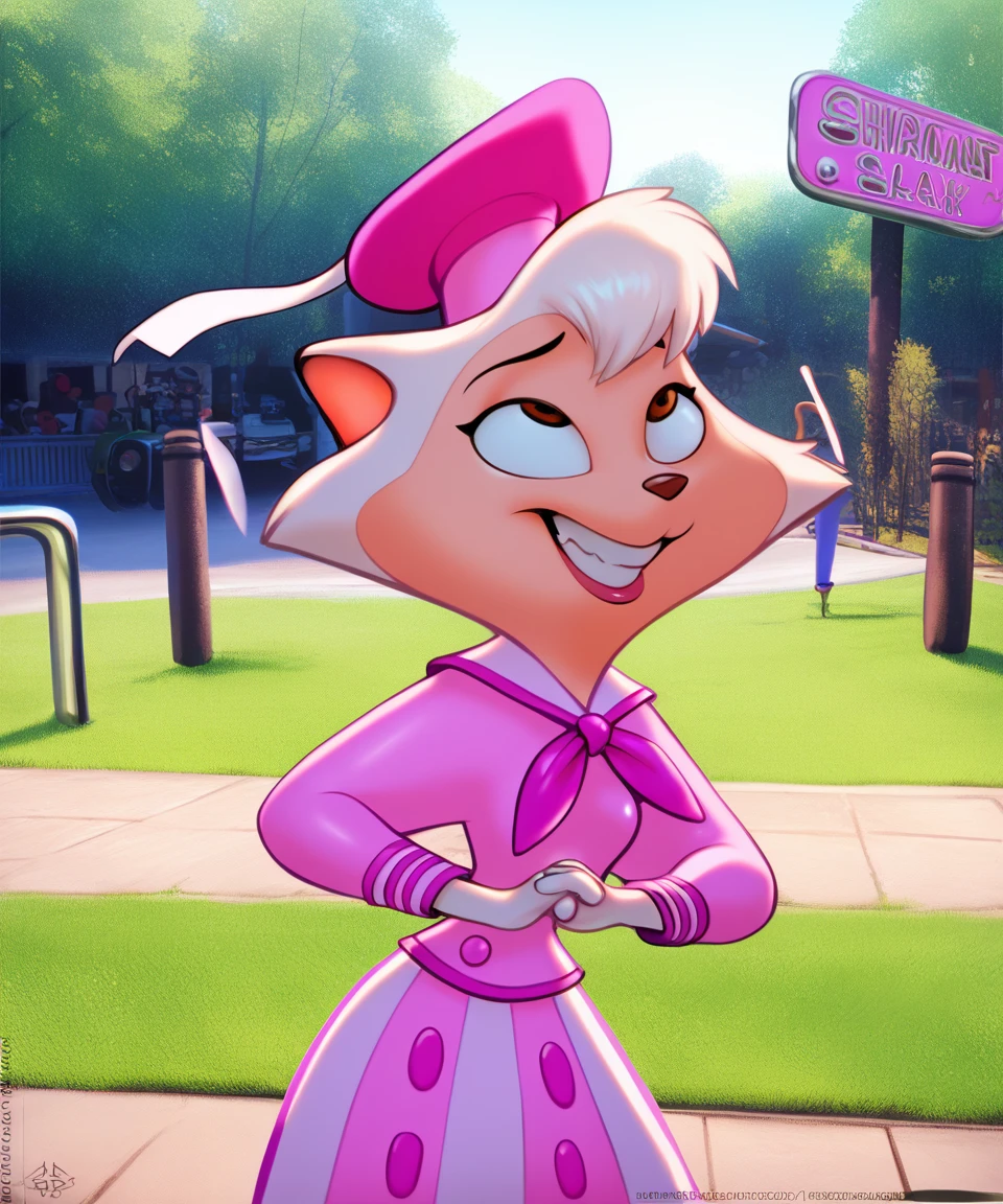 source_furry, solo, sawyer, female, movie outfit, pink hat, hands together, eye roll, smile, sarcasm, detailed background, skate park, by chunie,by scarfyace,by blackshirtboy, <lora:SawyerXL_01-Pony-nd64-lr2-ep26:1>, score_9, score_8_up, score_7_up, score_6_up, score_5_up, score_4_up