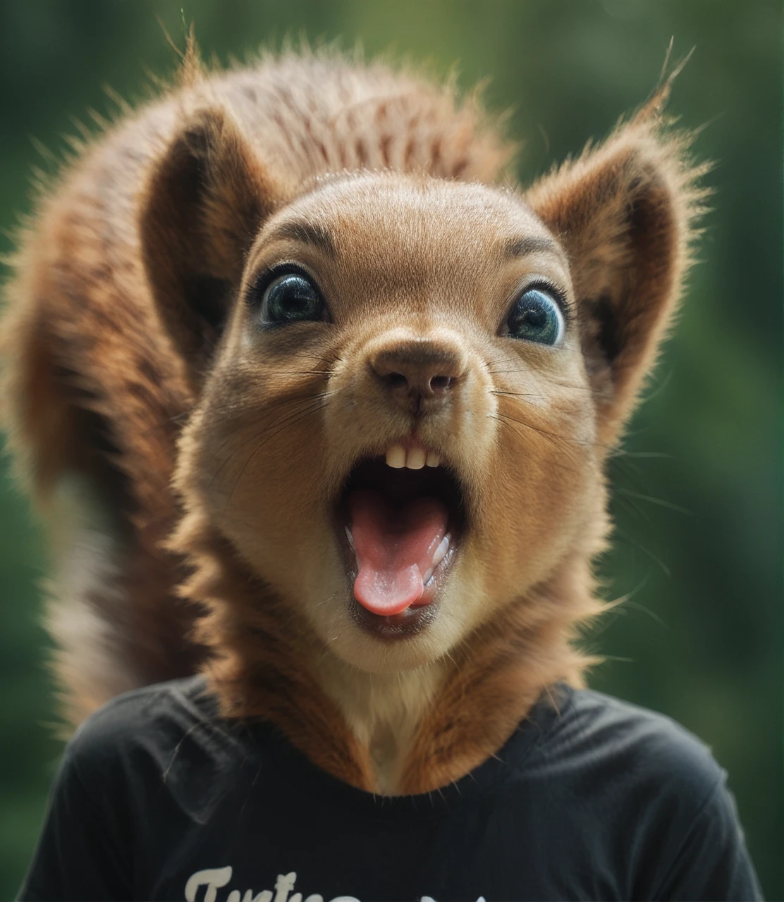 score_9,score_8_up,score_7_up,score_6_up,score_7_up,score_8_up,zPDXLrl,<lora:SquirrelAnimal_XL:1>,female,thong,squirrel tail,t-shirt,fluffy ears,buckteeth,open mouth,squirrelanim,tongue out,,anthro,furry