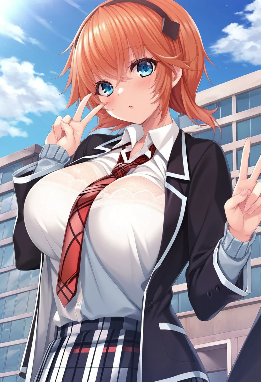 (masterpiece), (best quality), (ultra-detailed), (best illustration), (best shadow), (absurdres), nobarakugisakinova, 18yo,(red blush,angry),short hair, orange hair, ((brown eyes)), kugisaki nobara, Mole under the outer edge of the eye, medium breasts, (Open white shirt buttons ,no bra:1.2), navel,ultra mini skirt, Sexy pose,